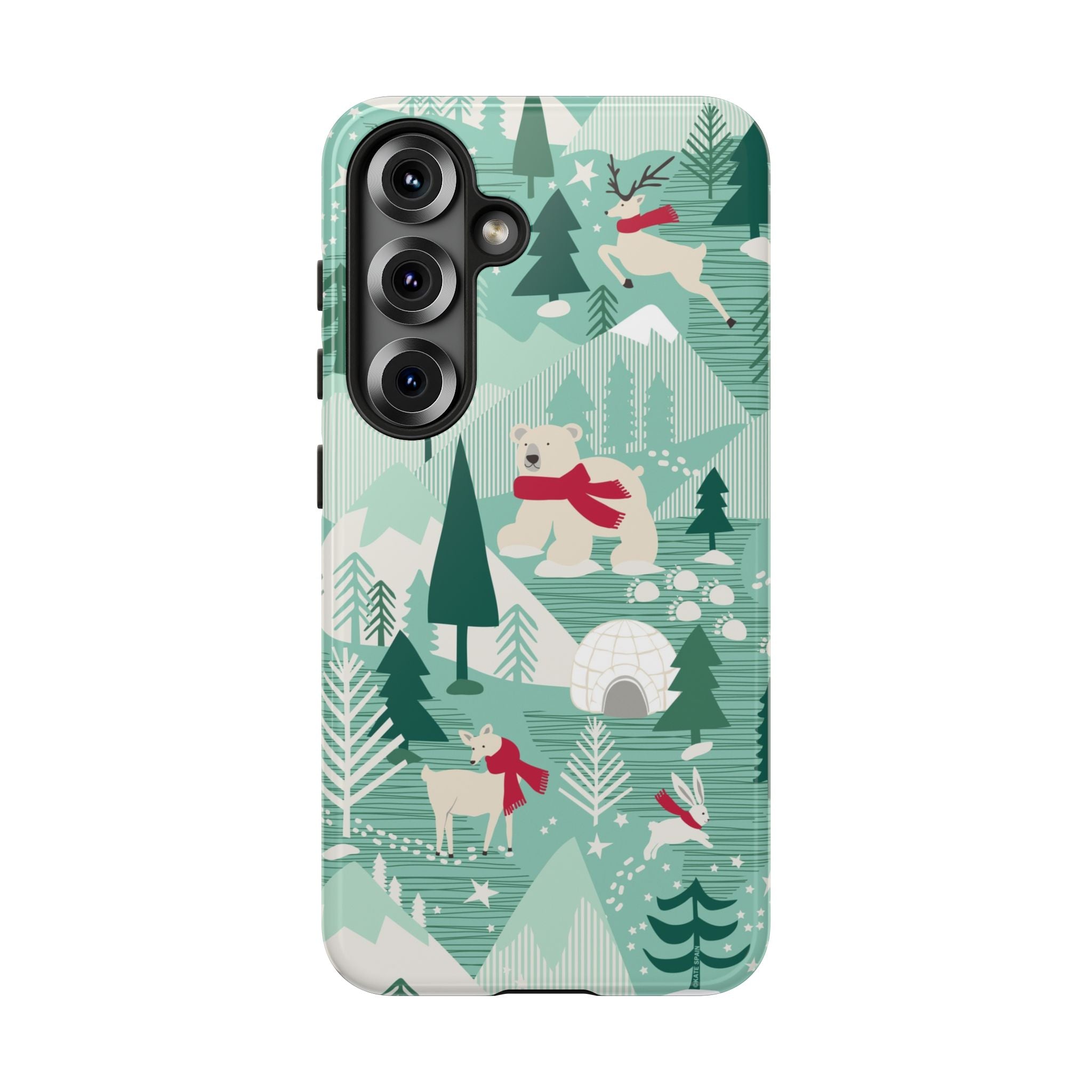 Arctica Winter Samsung Galaxy S25 Case – Matte | aqua, evergreen, white, animal frolic winter wonderland print