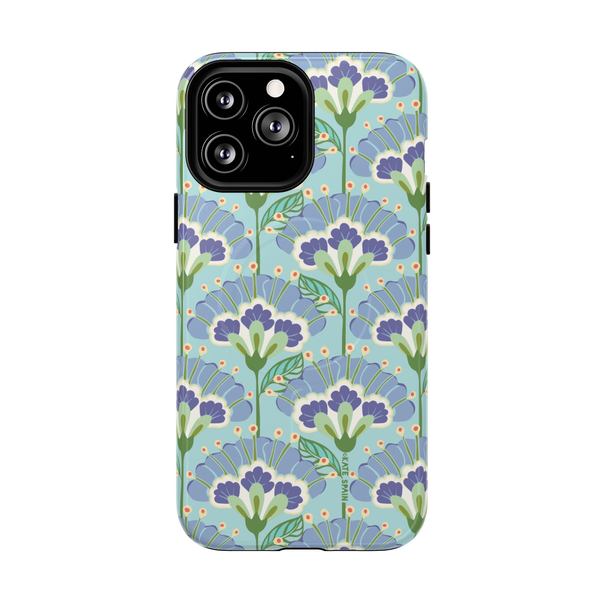 Lantern Flower MagSafe iPhone 13 Pro Max Case – Glossy | aqua, periwinkle, green botanical lantern floral print