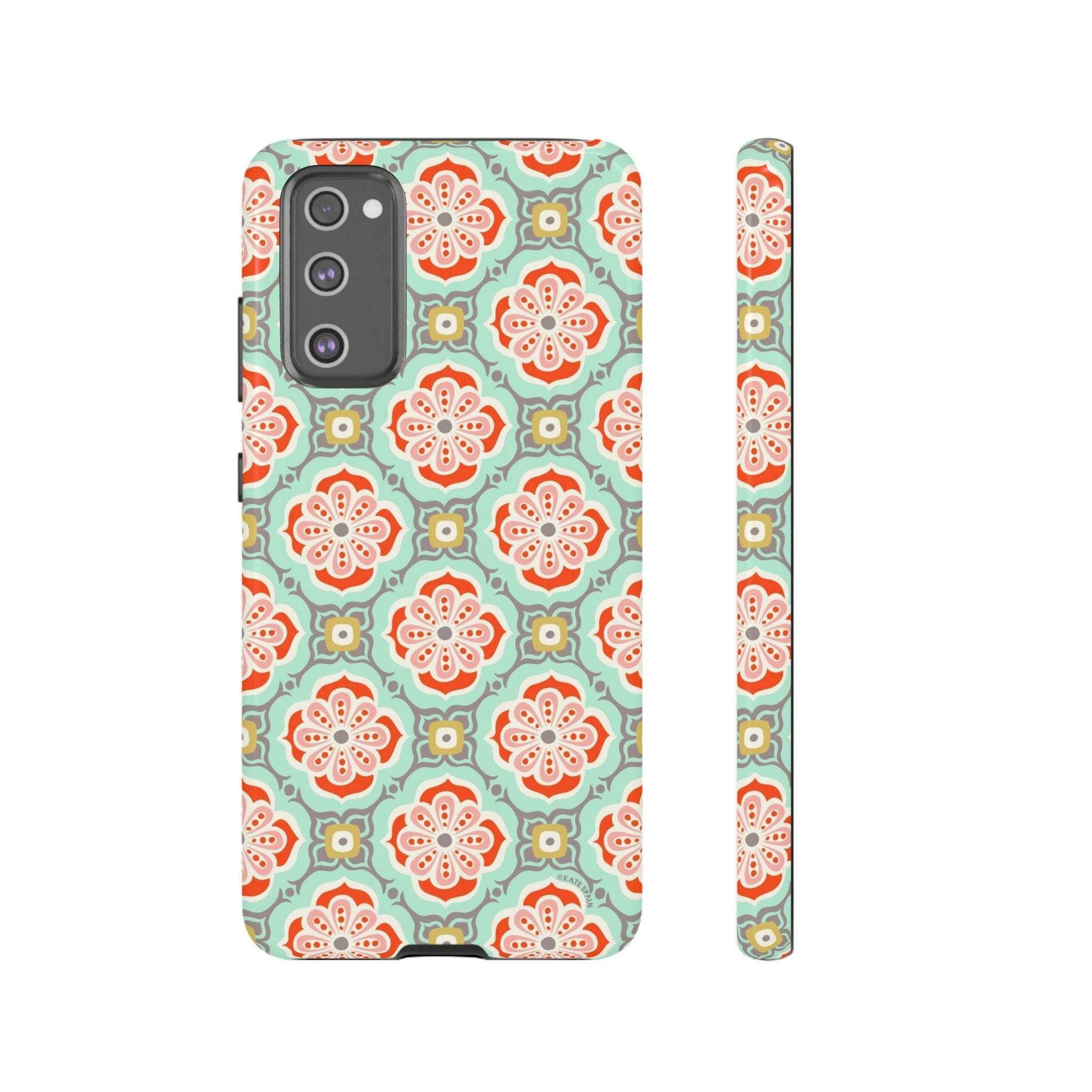 Luxury Alhambra Samsung Galaxy S20 FE Case – Glossy | light turquoise, coral, cream geometric medallion tile print