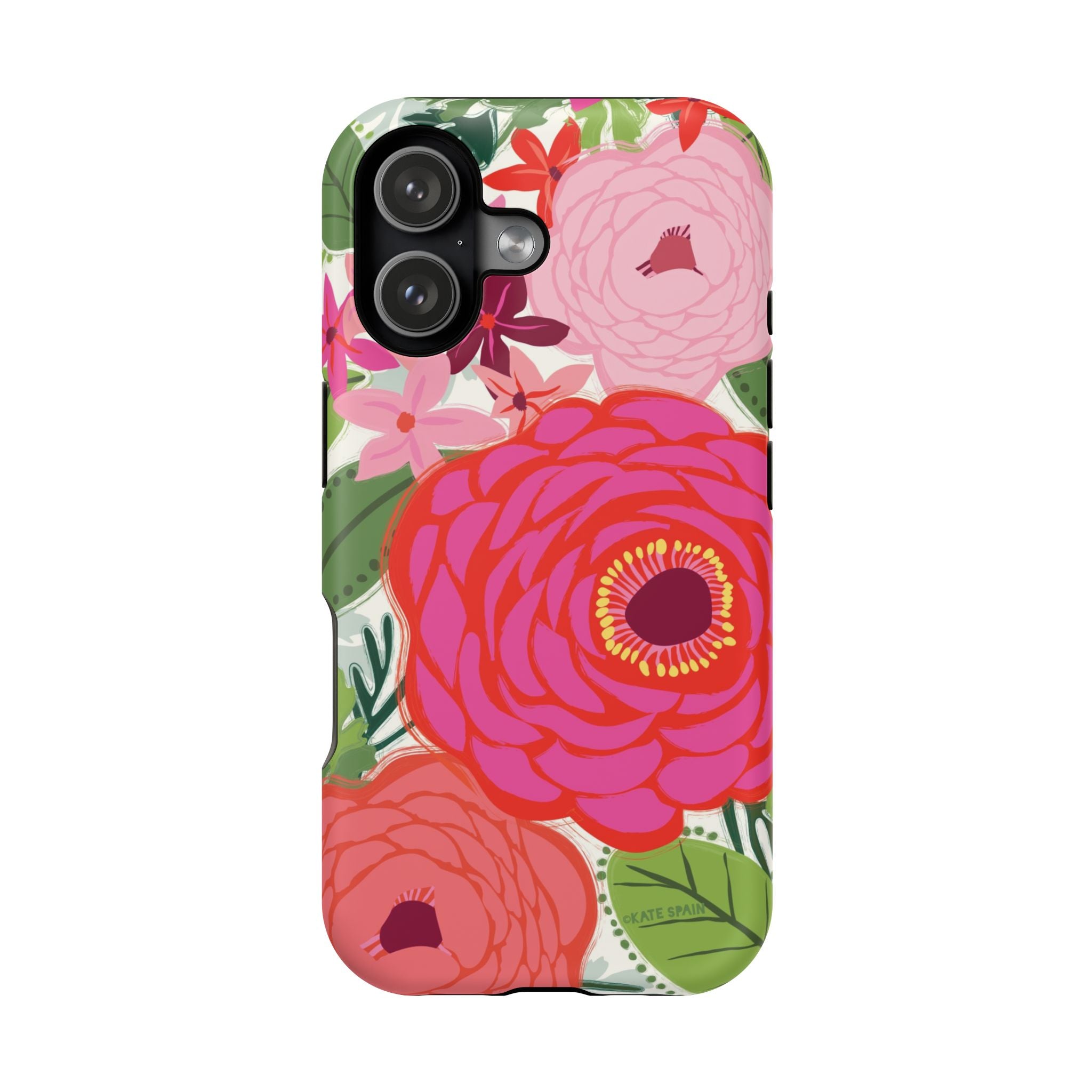 Bloomerie MagSafe iPhone 17 Case – Glossy | cream, magenta, coral botanical peony floral print