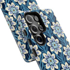 Luxury Modern Dahlia Samsung Galaxy S25 Ultra Case – Glossy | navy, white, periwinkle modern dahlia print