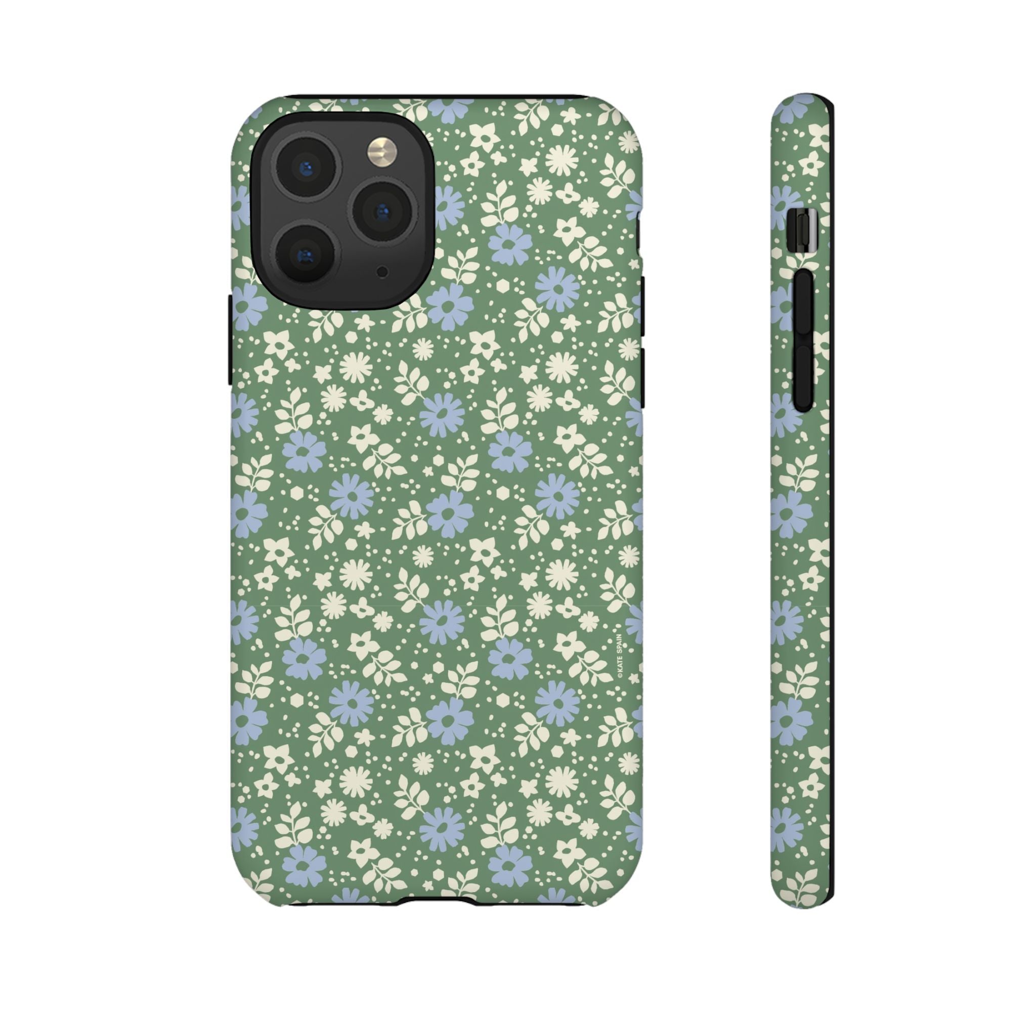 Petaline Tough iPhone 11 Pro Case – Matte | green, blue, cream ditsy floral print