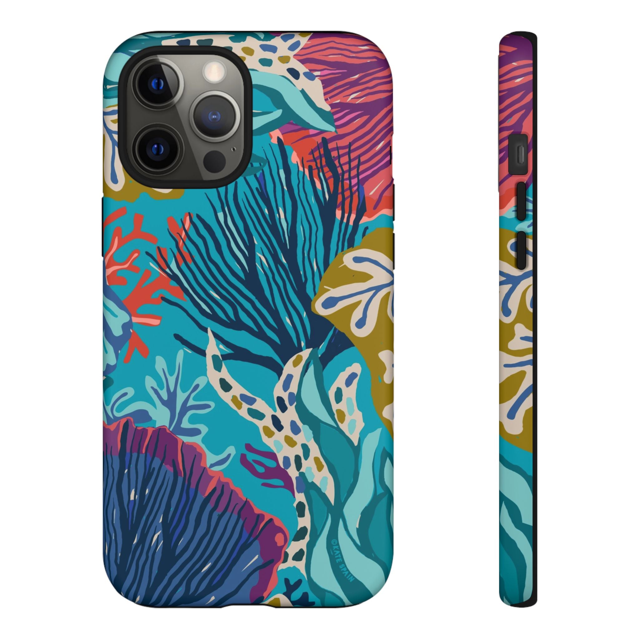 Reef Tough iPhone 12 Pro Max Case – Matte | teal, coral, navy, purple botanical coral reef print