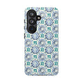 Horizon Blue Tile Samsung Galaxy S26 Case – Glossy | blue, turquoise, cream white dual-layer protection