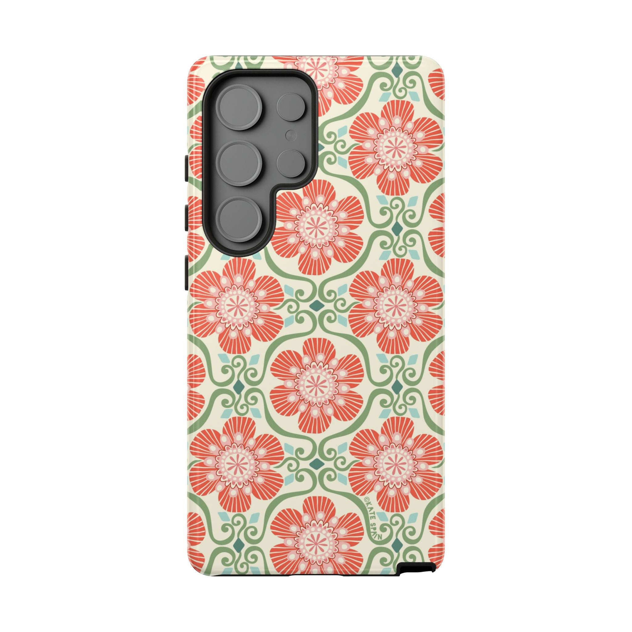 Luxury Barcelona Flowers Samsung Galaxy S25 Ultra Case – Glossy | cream, coral, sage botanical floral print
