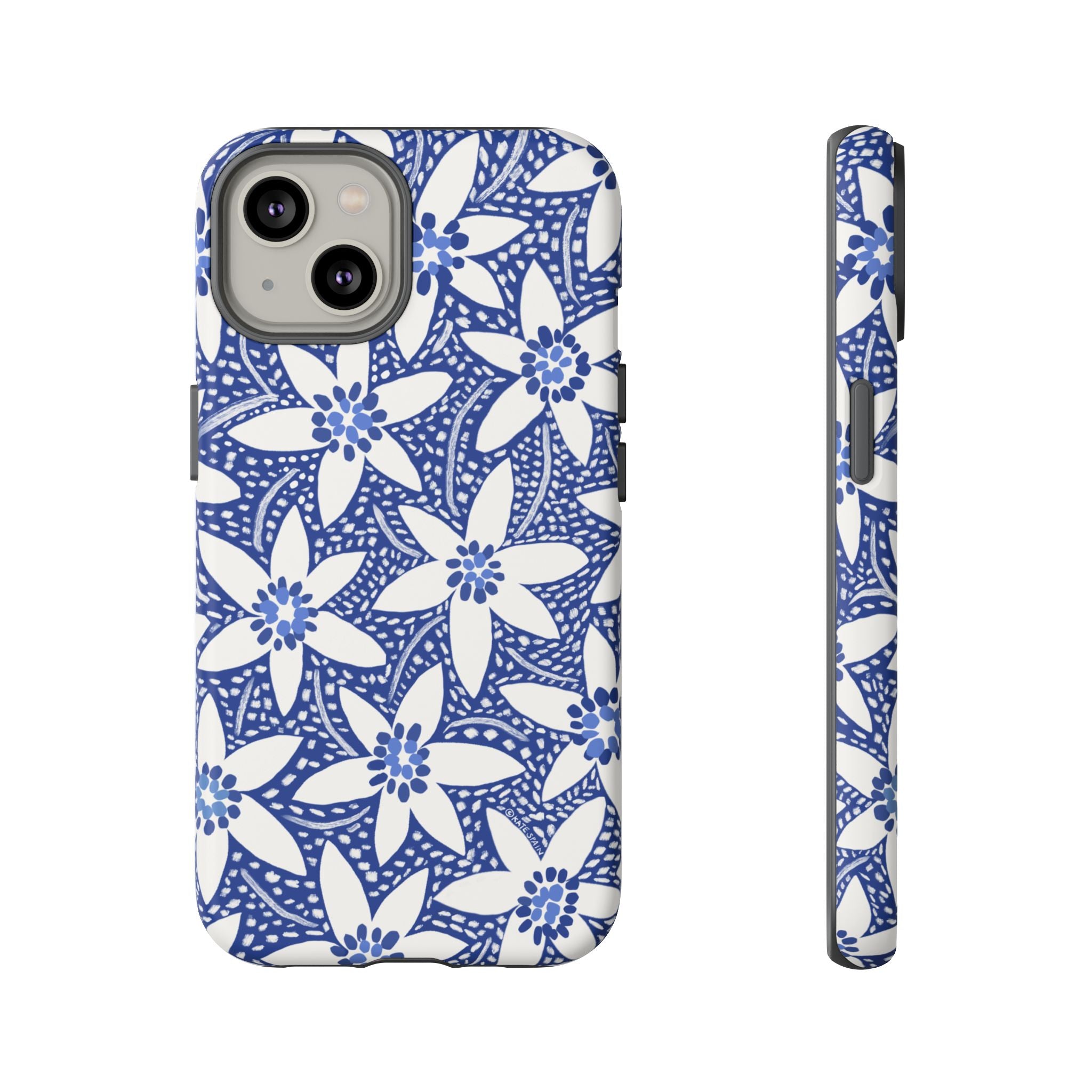 Starflower iPhone 14 Case – Matte | navy, white geometric starflower print
