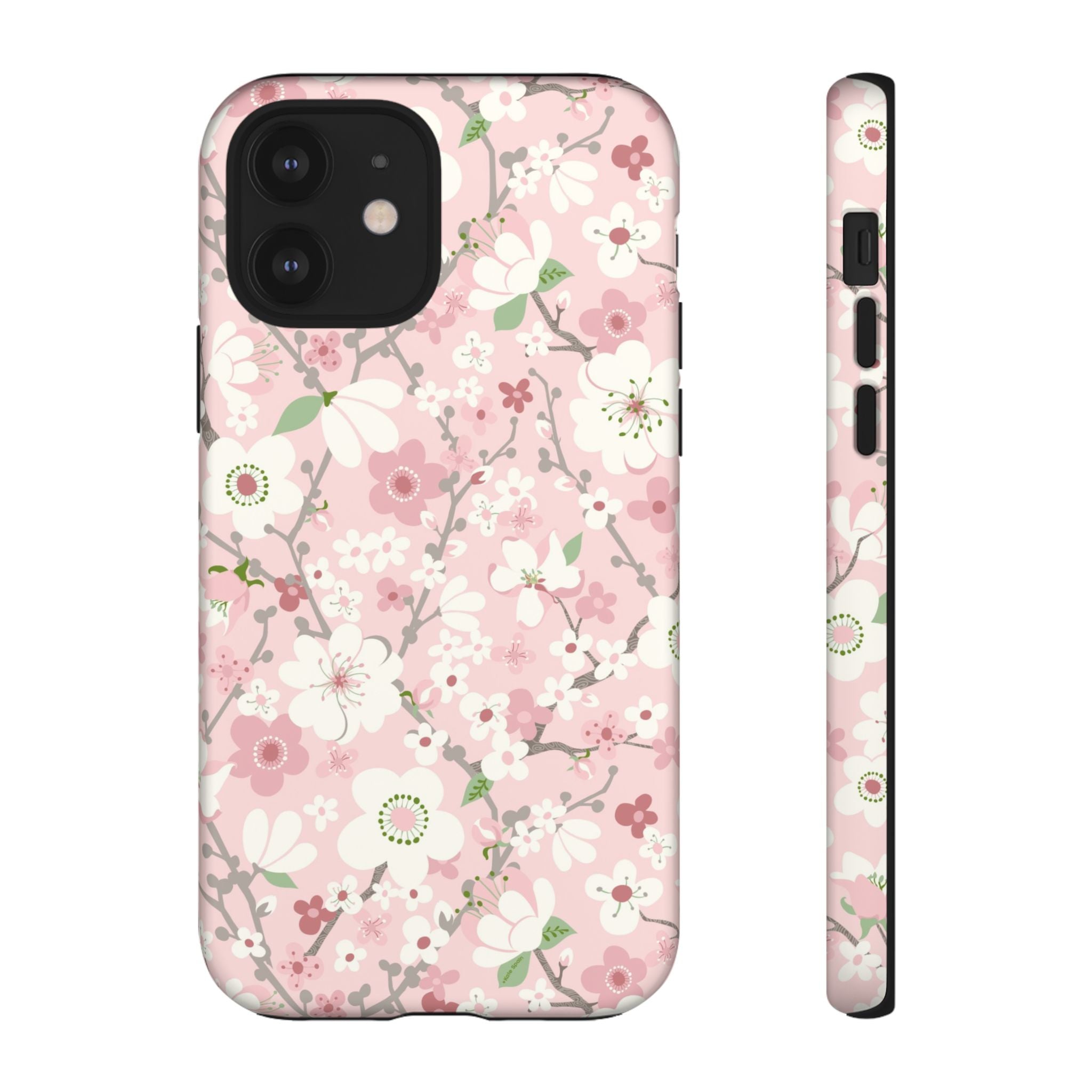 Luxury Pink Cherry Blossom Tough iPhone 12 Case – Matte | light pink, white, cherry blossom floral print