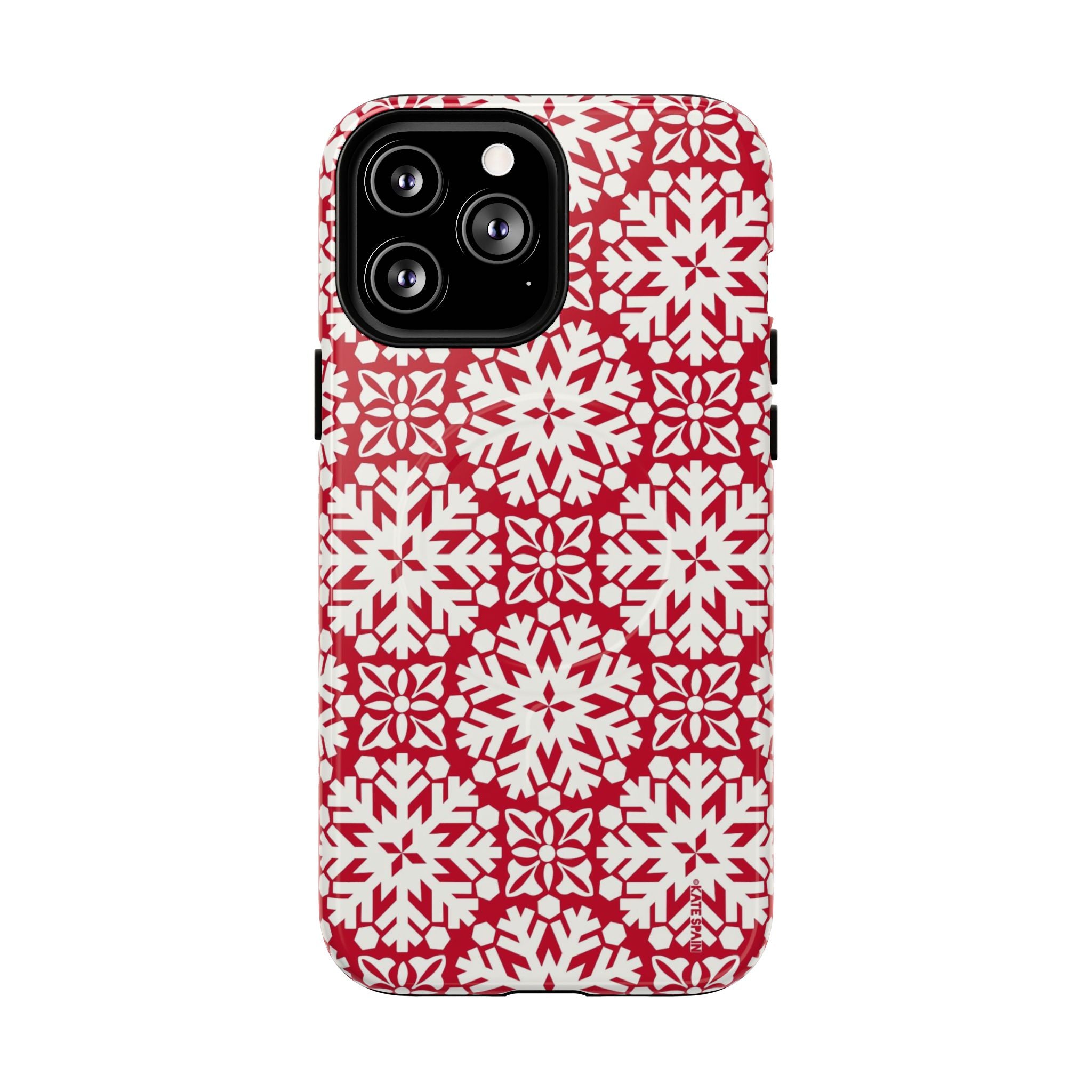 Flurry MagSafe iPhone 13 Pro Max Case – Glossy | red and cream geometric snowflake tile print