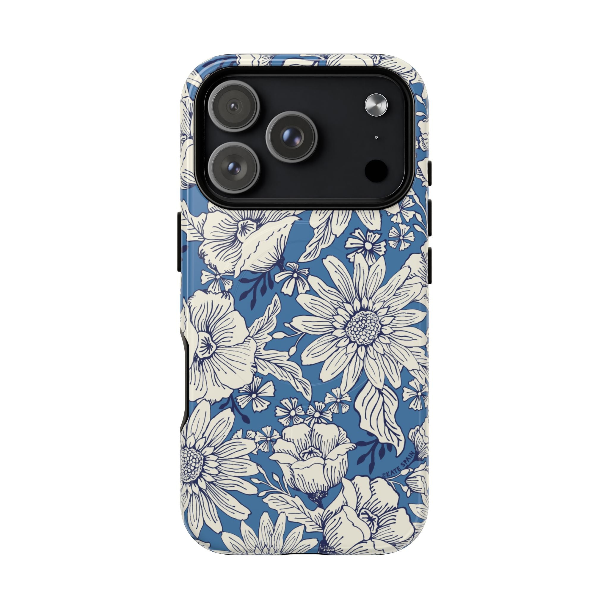 Jardin Blue MagSafe iPhone 17 Pro Case – Glossy | blue and cream botanical garden print