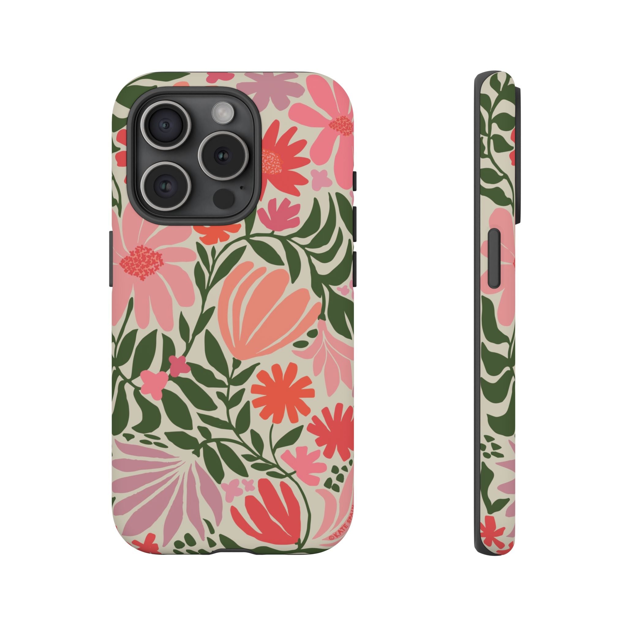 Calendula Tough iPhone 15 Pro Case – Matte | periwinkle, cream, teal graphic daisy floral print