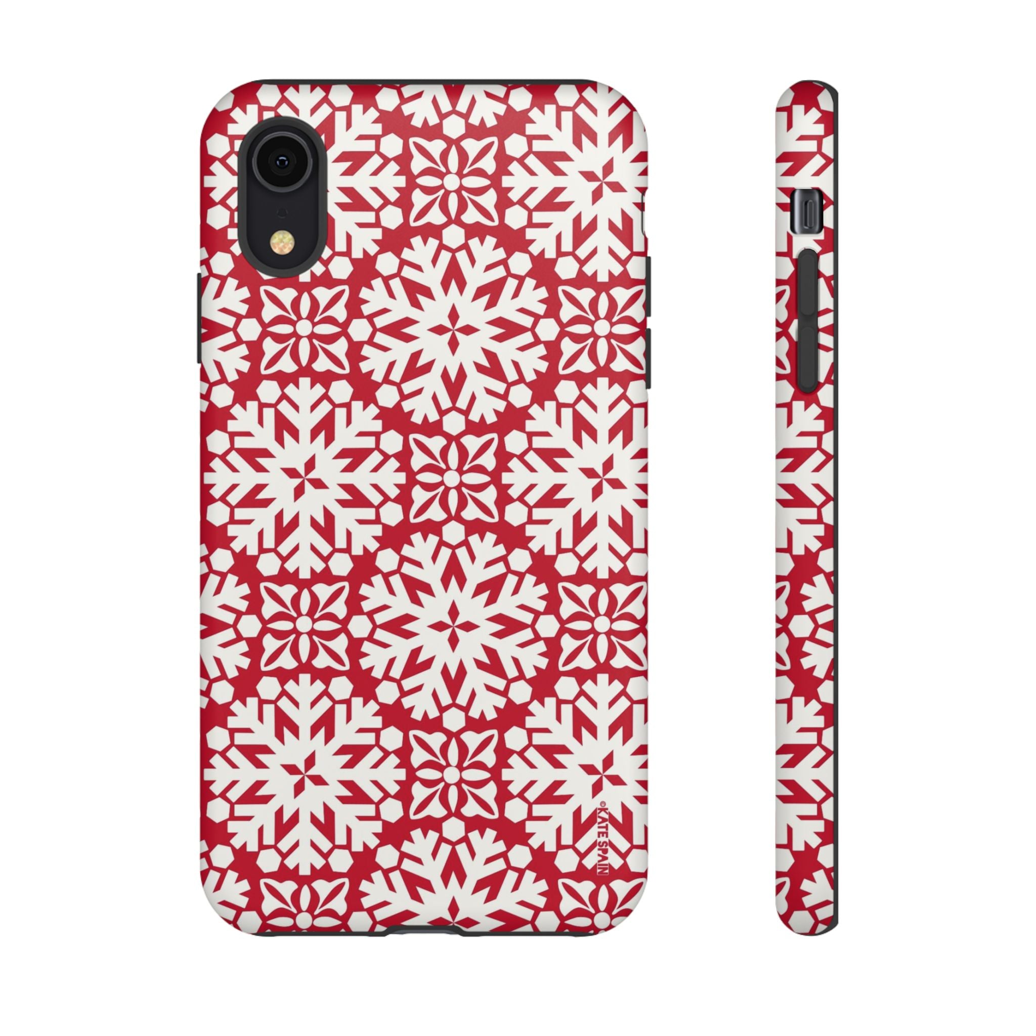 Flurry Tough iPhone XR Case – Matte | red, cream geometric snowflake medallion print