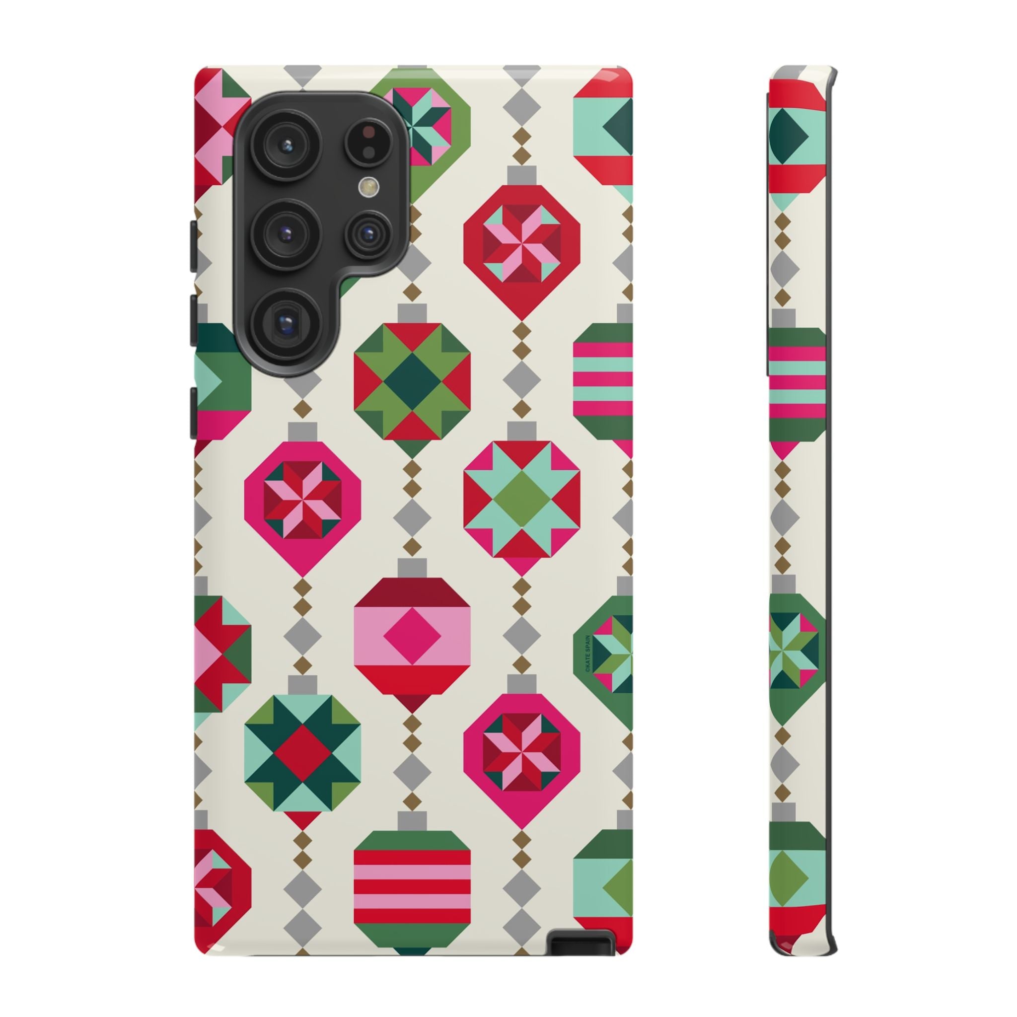 Felicity Ornaments Samsung Galaxy S22 Ultra Case – Glossy | cream, red, pink, green, mint geometric quilted ornament print