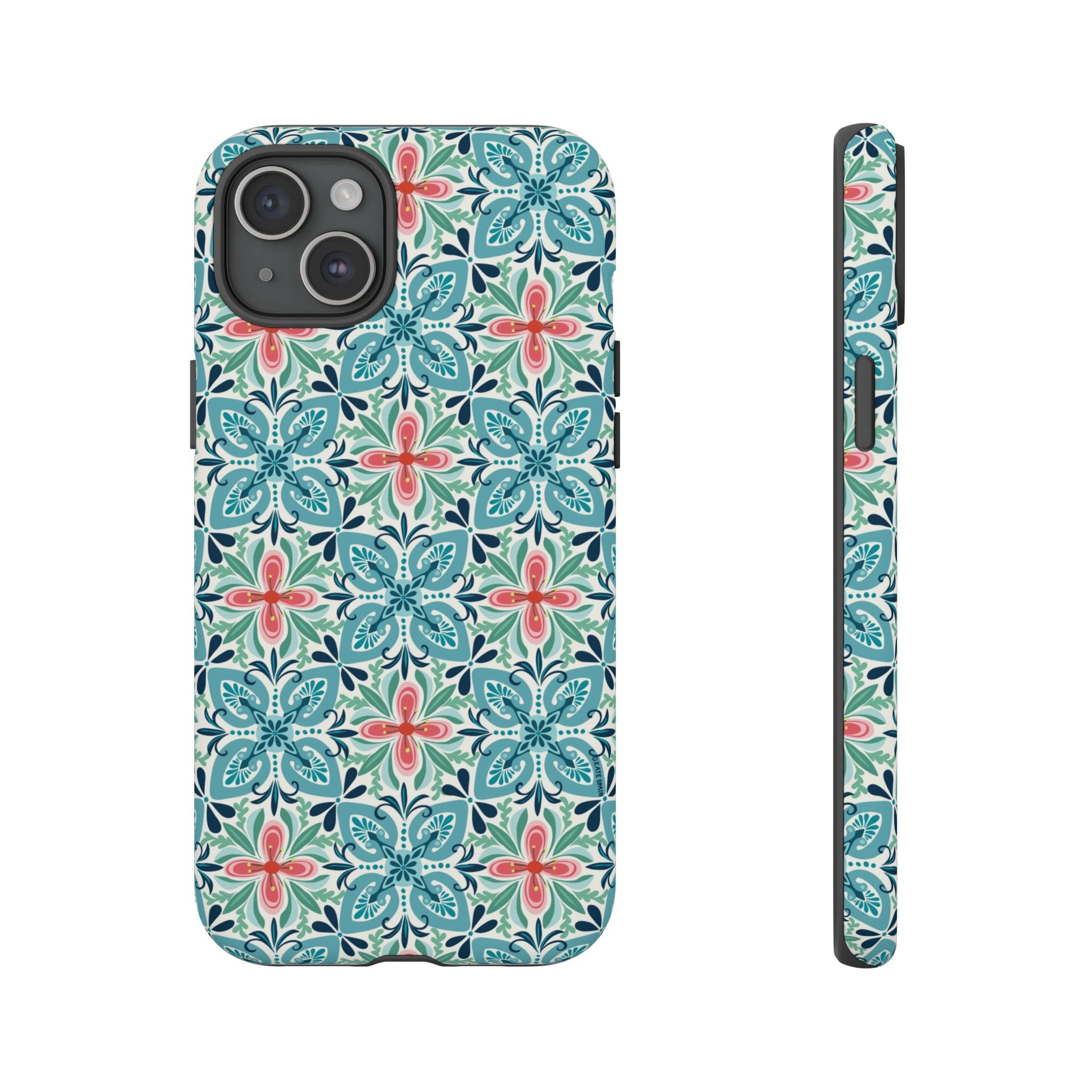 Stonecrop Tough iPhone 15 Plus Case – Matte | sage, cream, blush botanical succulent print
