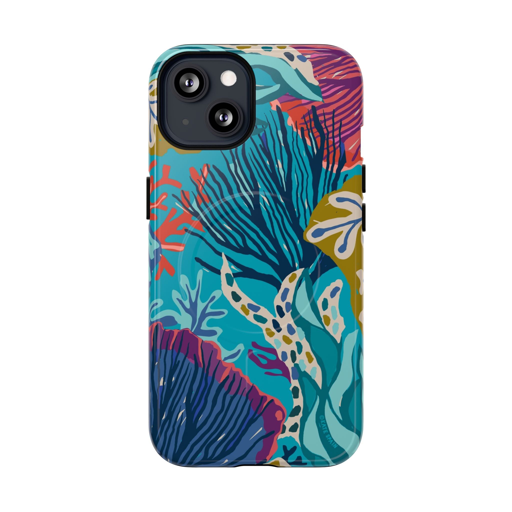 Reef MagSafe iPhone 13 Case – Glossy | teal, coral, navy, purple botanical coral reef print