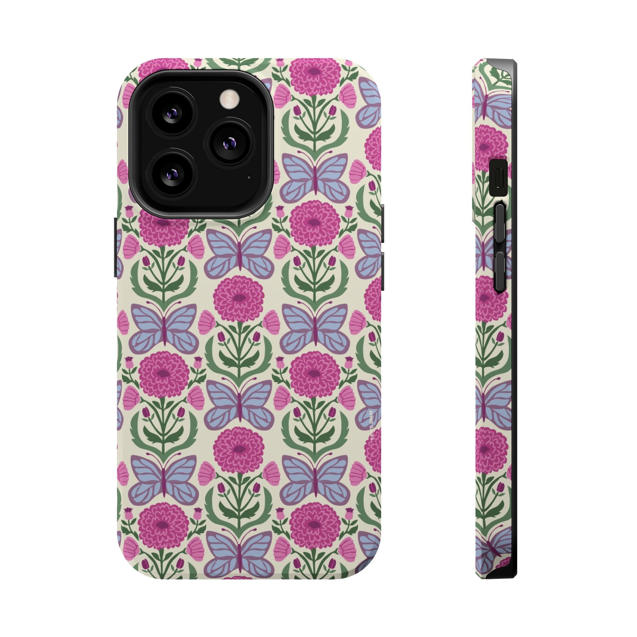 Butterfly MagSafe iPhone 13 Pro Case – Matte | cream, magenta, periwinkle butterfly floral print
