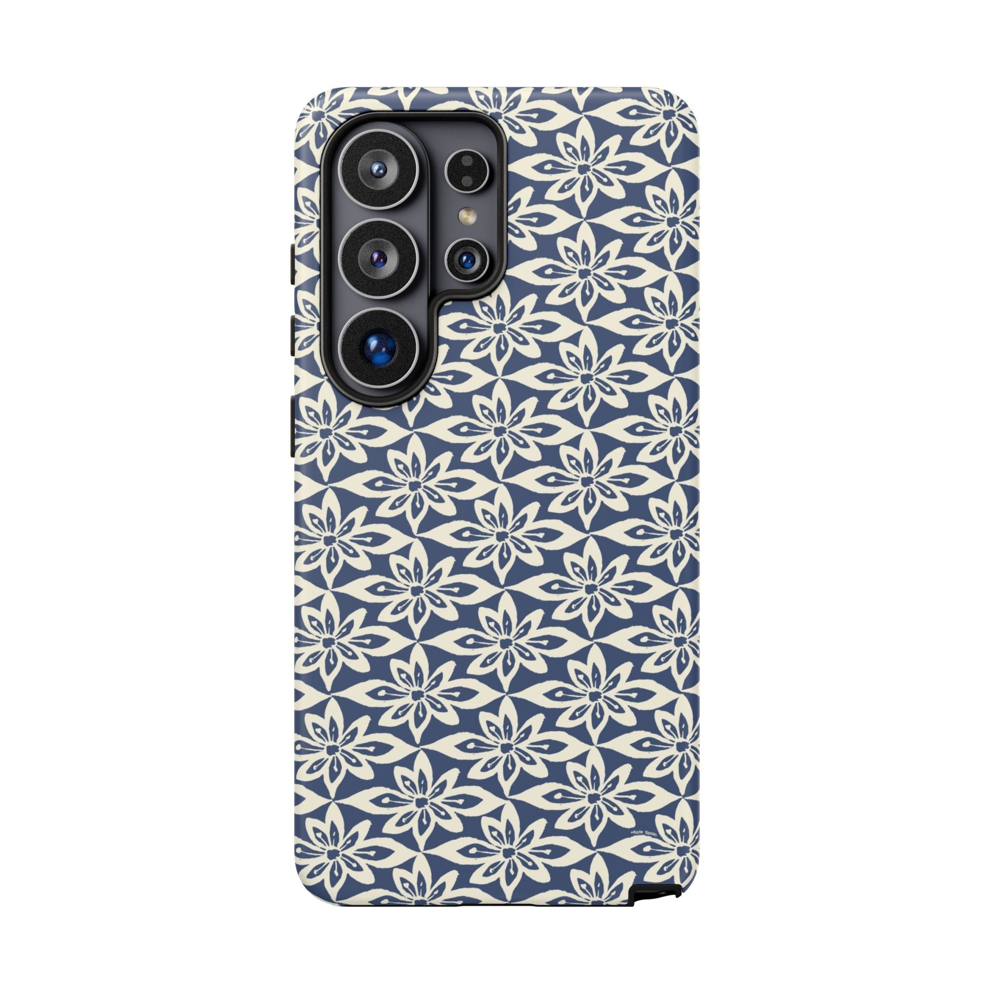 Lily Navy Blue Samsung Galaxy S26 Ultra Matte case — graphic white lily print on deep navy — botanical phone case by Kate Spain