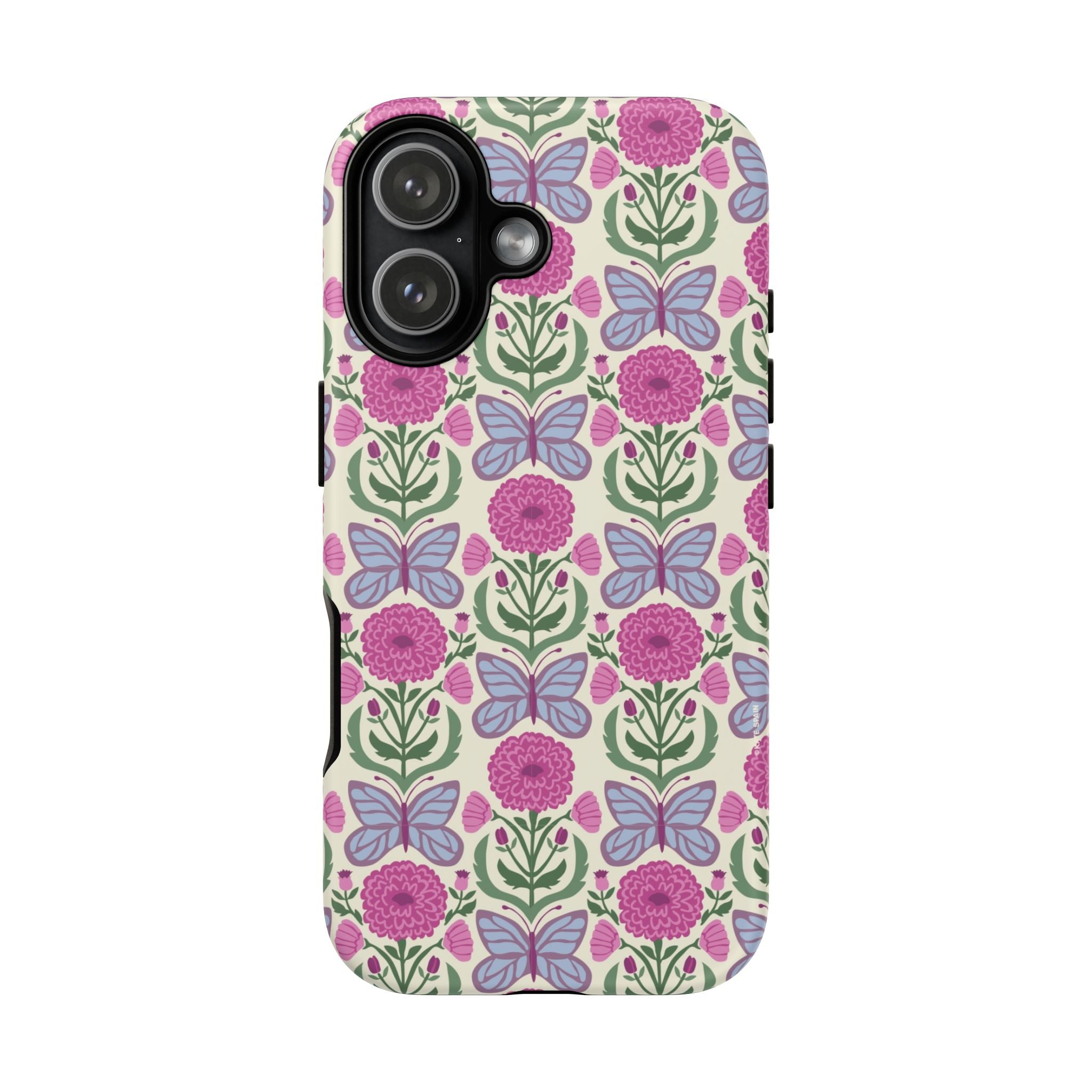 Butterfly Tough iPhone 17 Case – Matte | cream, magenta, periwinkle butterfly floral print
