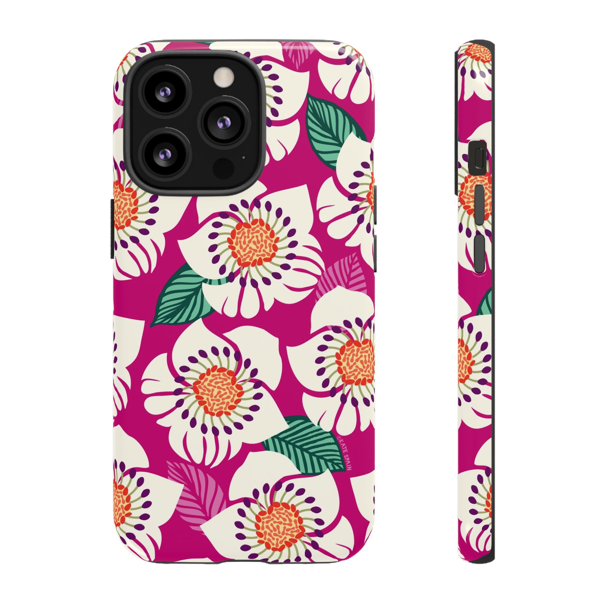 Panache Rose Tough iPhone 13 Pro Case – Glossy | berry, cream white, peach anemone floral print