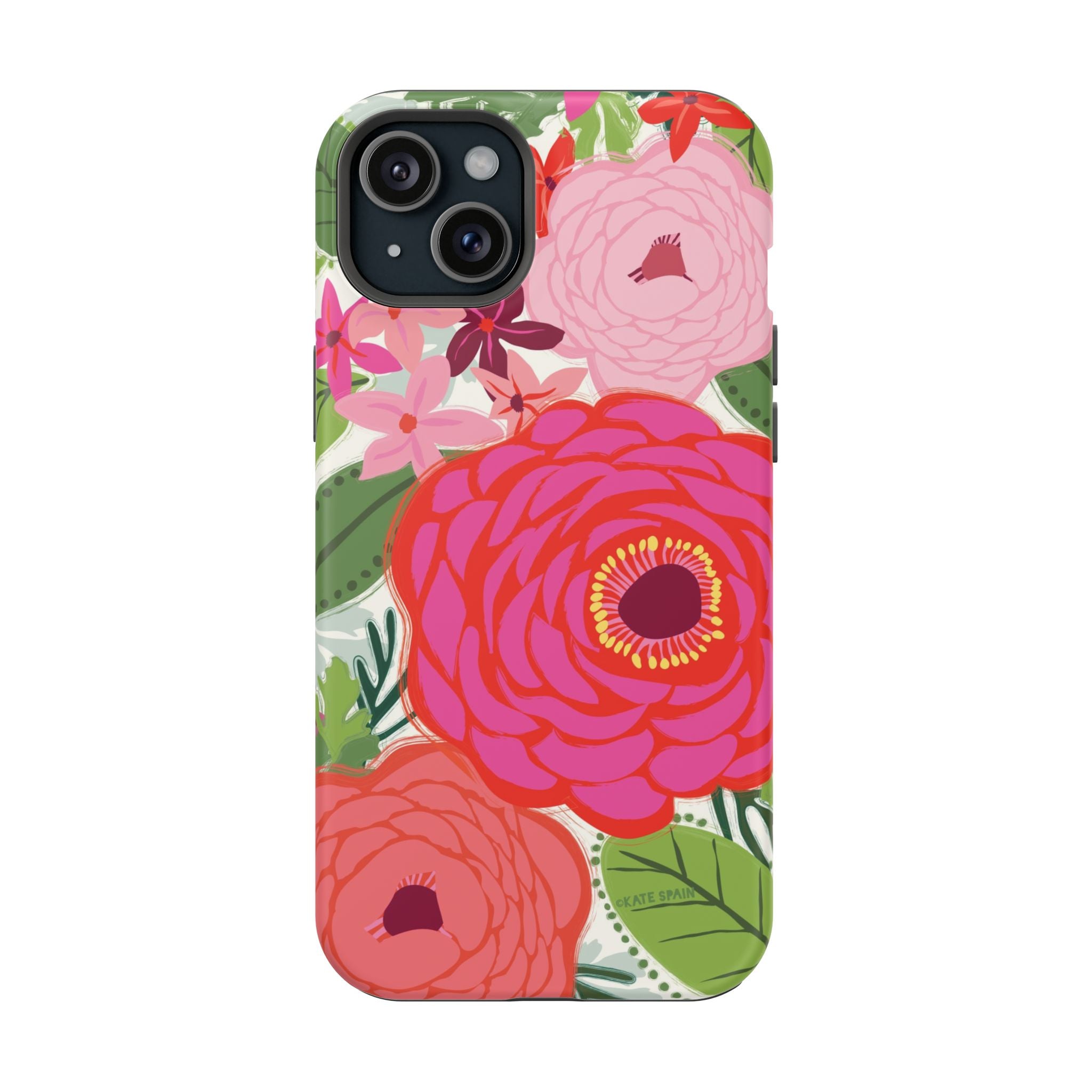 Bloomerie MagSafe iPhone 15 Plus Case – Matte | cream, magenta, coral botanical peony floral print