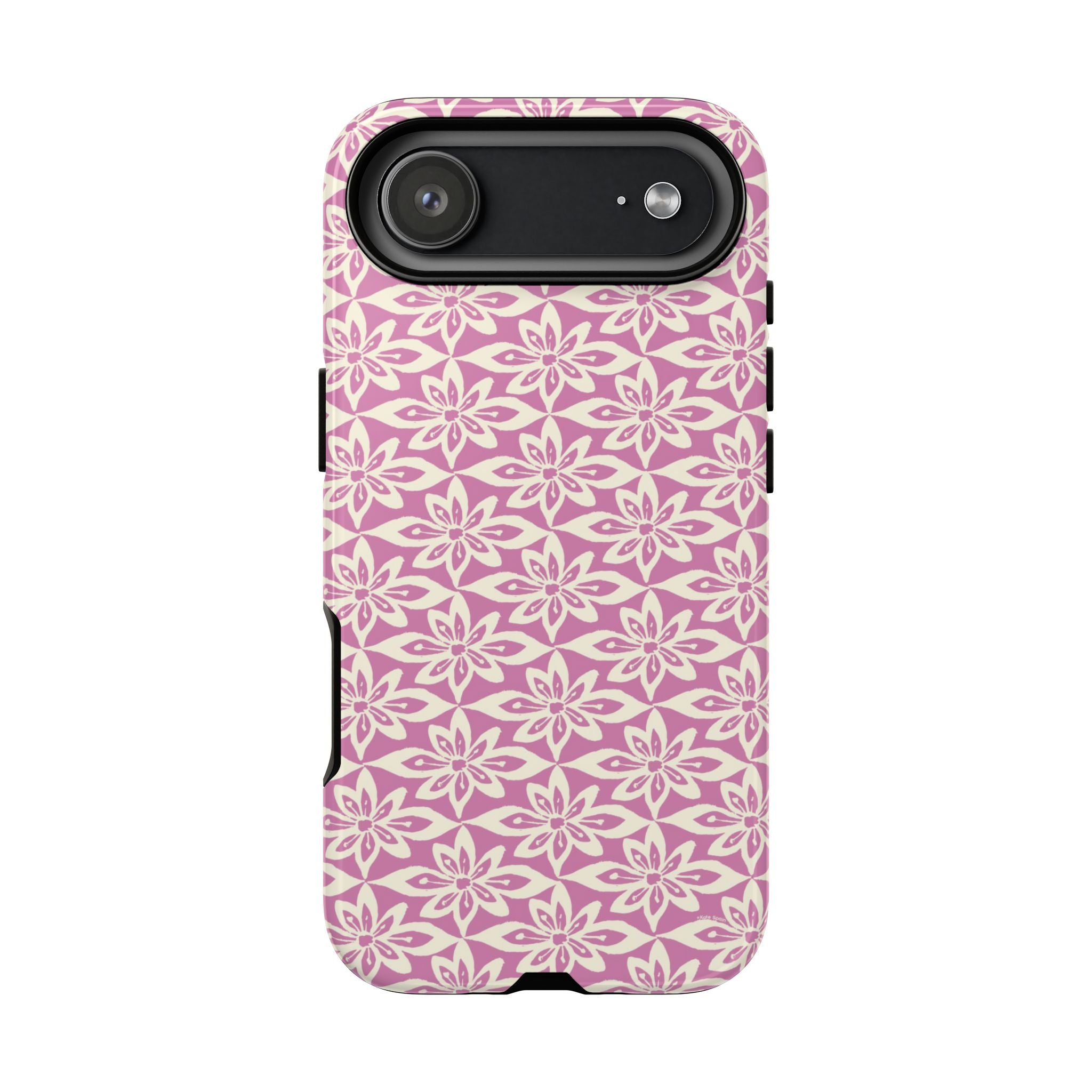 Lily Rose iPhone 17 Pro Max Case – Glossy | graphic white lily print on soft rose — botanical phone case by Kate Spain