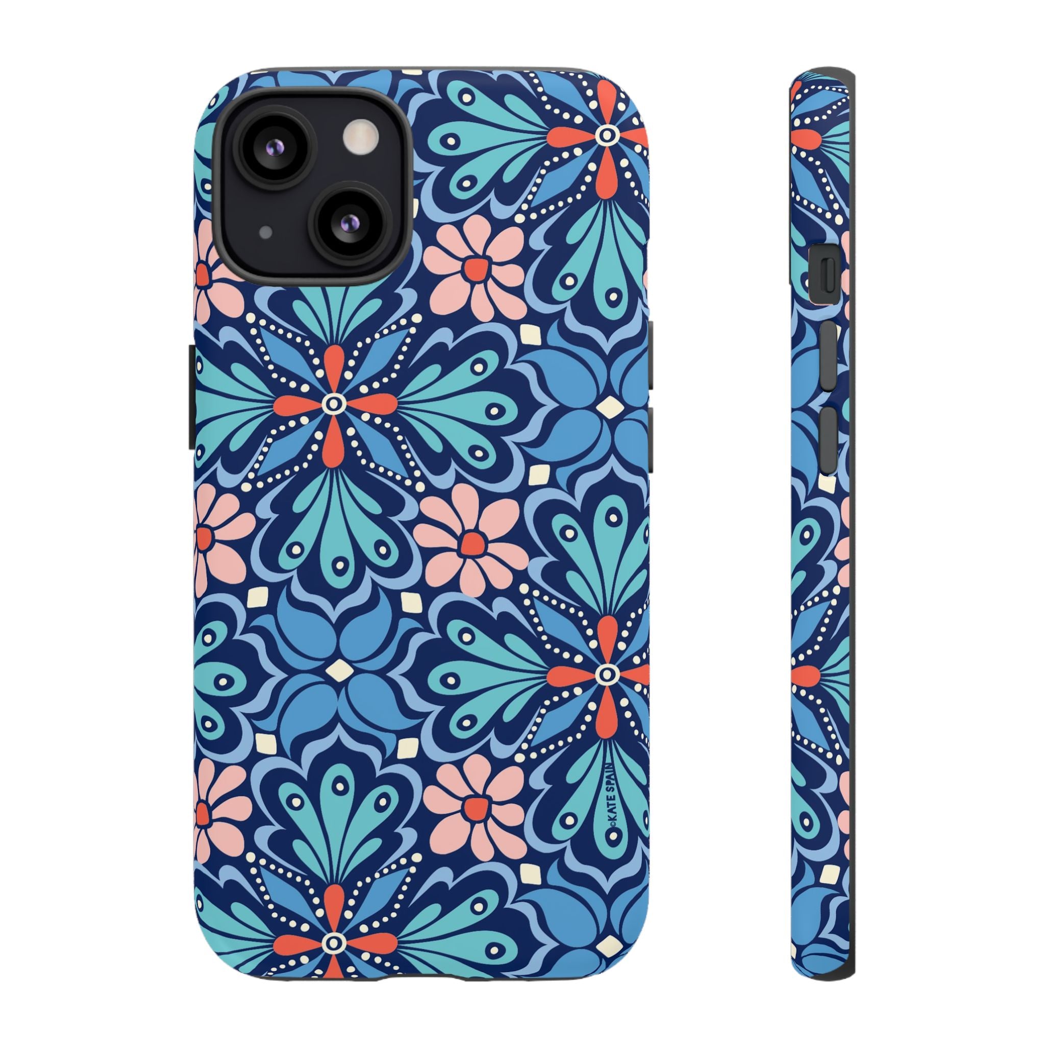 Bolero Tough iPhone 13 Case – Glossy | navy, cobalt, blush geometric medallion floral print