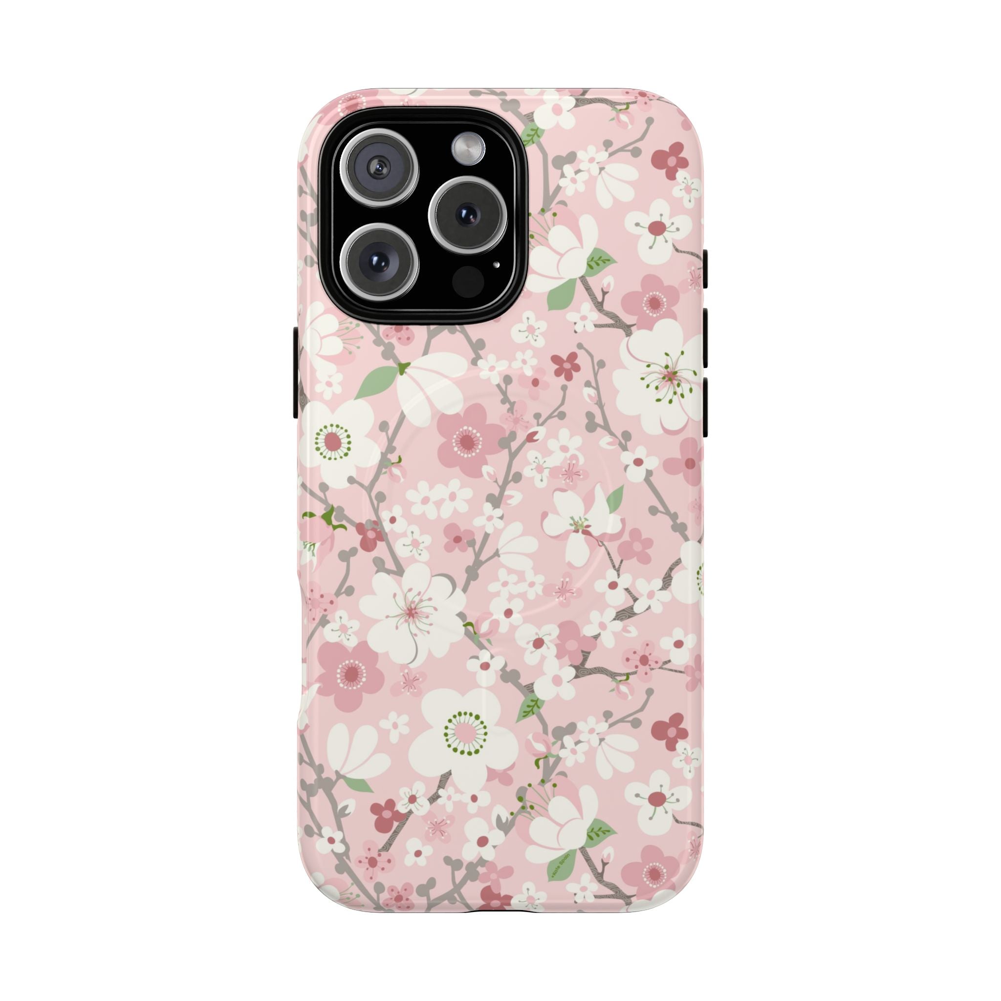 Luxury Pink Cherry Blossom MagSafe iPhone 16 Pro Max Case – Glossy | light pink, white, cherry blossom floral print