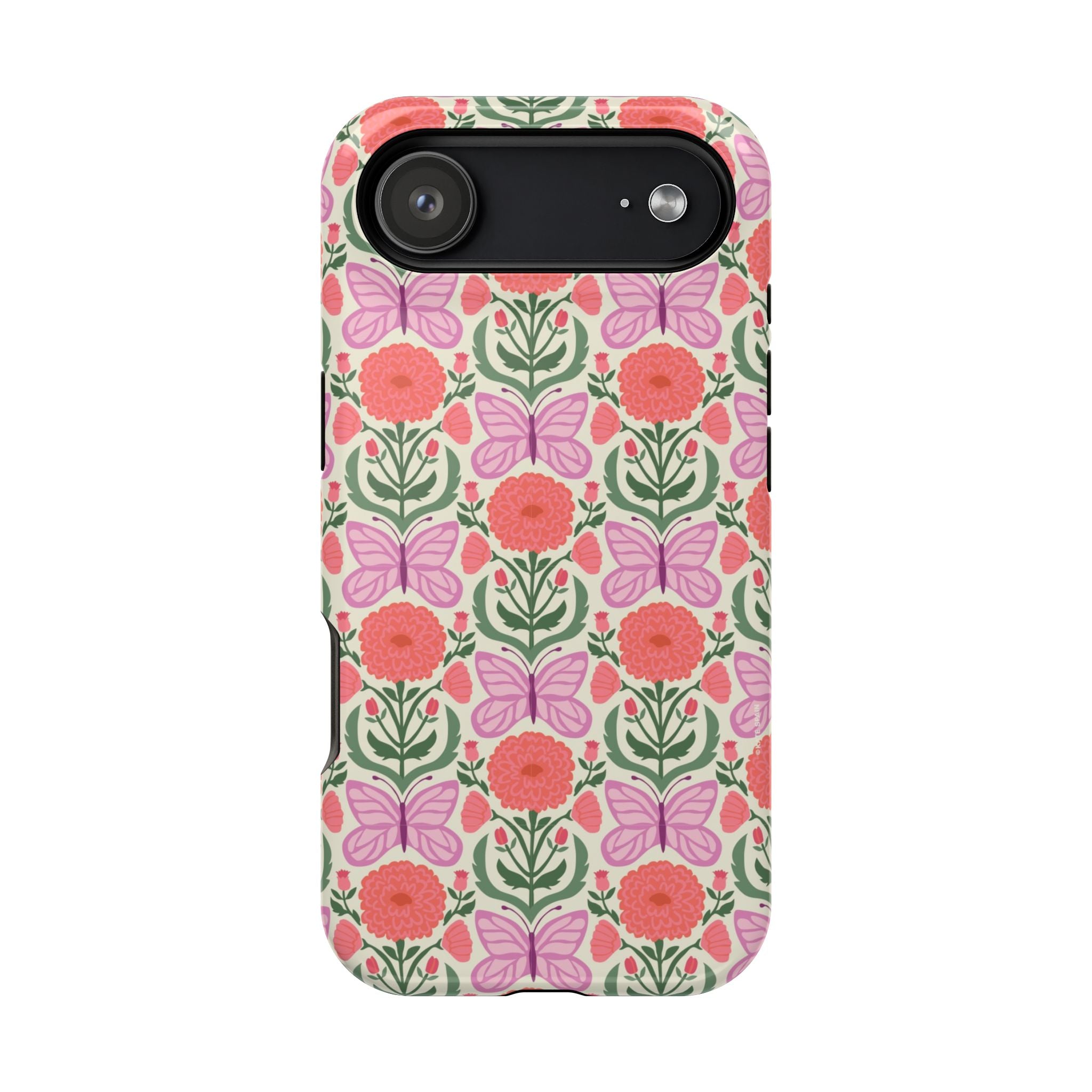 Pink Butterfly MagSafe iPhone 17 Air Case – Glossy | cream, coral, lavender, green butterfly floral print