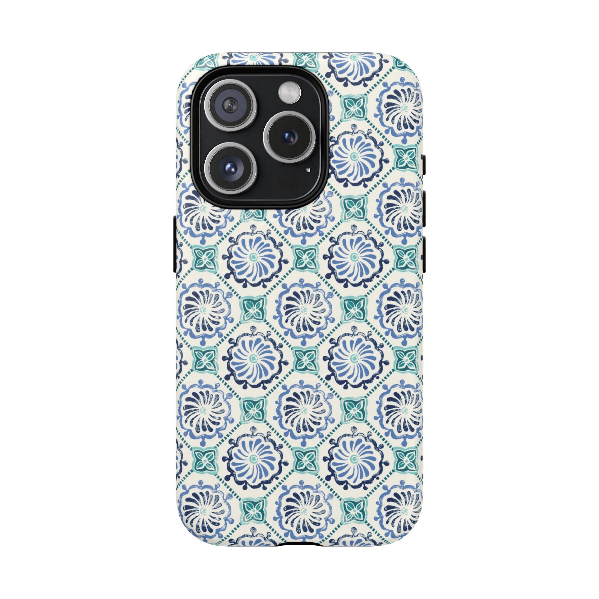 Horizon Blue Tile MagSafe iPhone 15 Pro Case – Matte | blue, turquoise, cream white MagSafe compatible, dual-layer protection