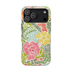 Tropica MagSafe iPhone 17 Pro Max Case – Glossy | cream, pink, yellow, blue botanical floral print MagSafe compatible, dual-layer protection