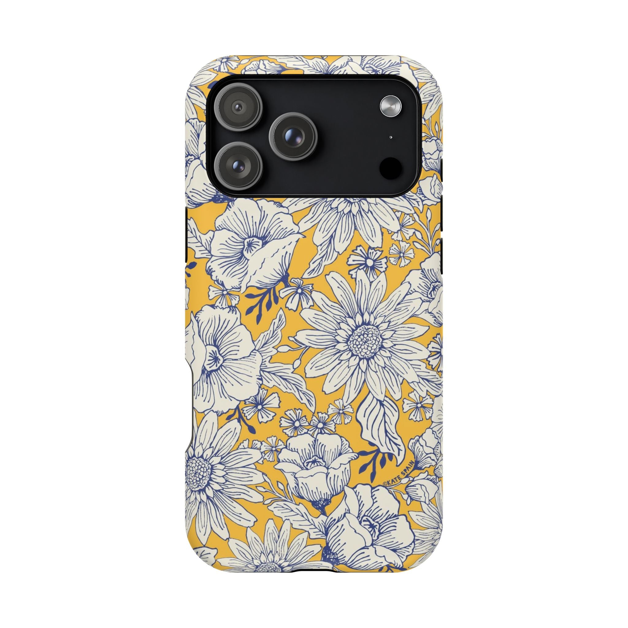 Jardin Luxury MagSafe iPhone 17 Pro Max Case – Matte | yellow, cream, blue botanical floral print