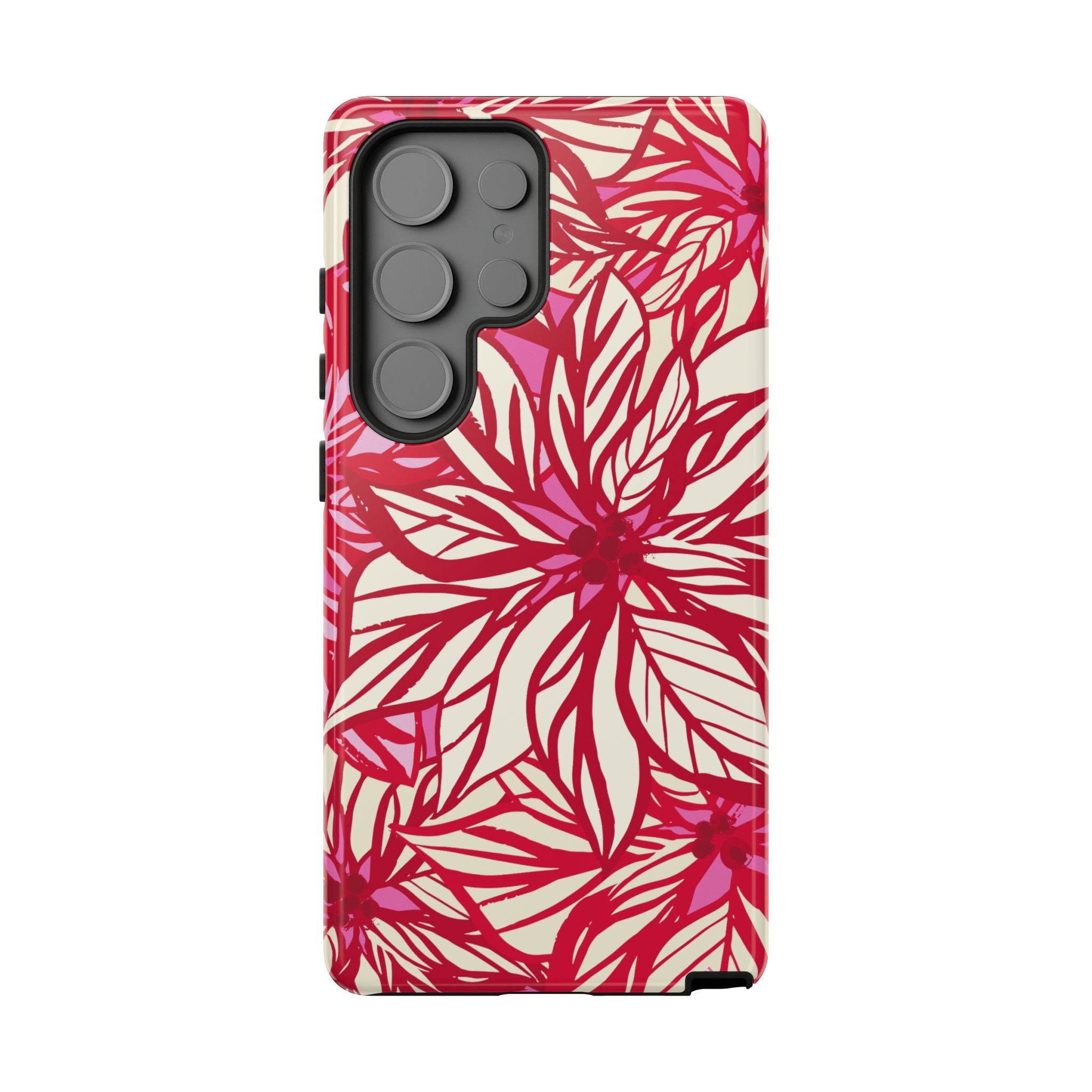 Poinsettia Samsung Galaxy S25 Ultra Case – Glossy | cream, red, pink poinsettia botanical print