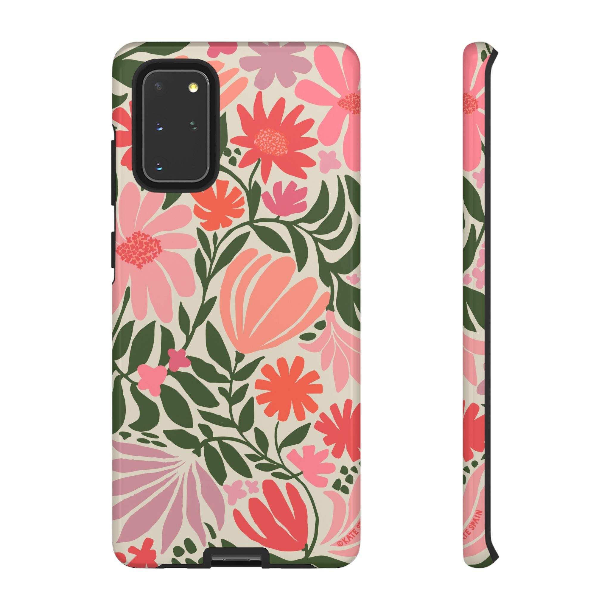Luxury Botanica Samsung Galaxy S20+ Case – Glossy | cream, coral, pink botanical wildflower print