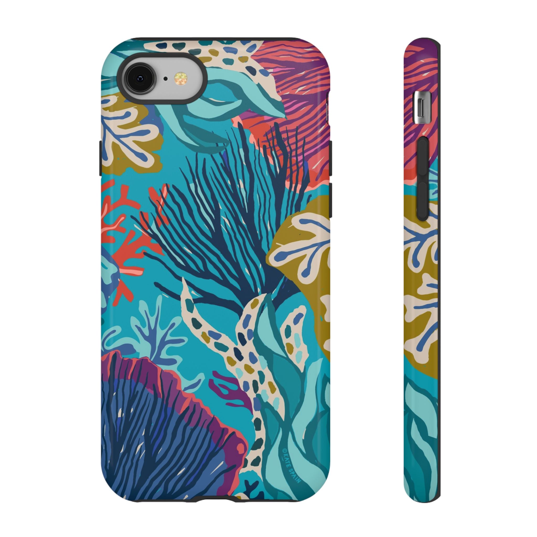 Reef Tough iPhone 8 Case – Glossy | teal, coral, navy, purple botanical coral reef print