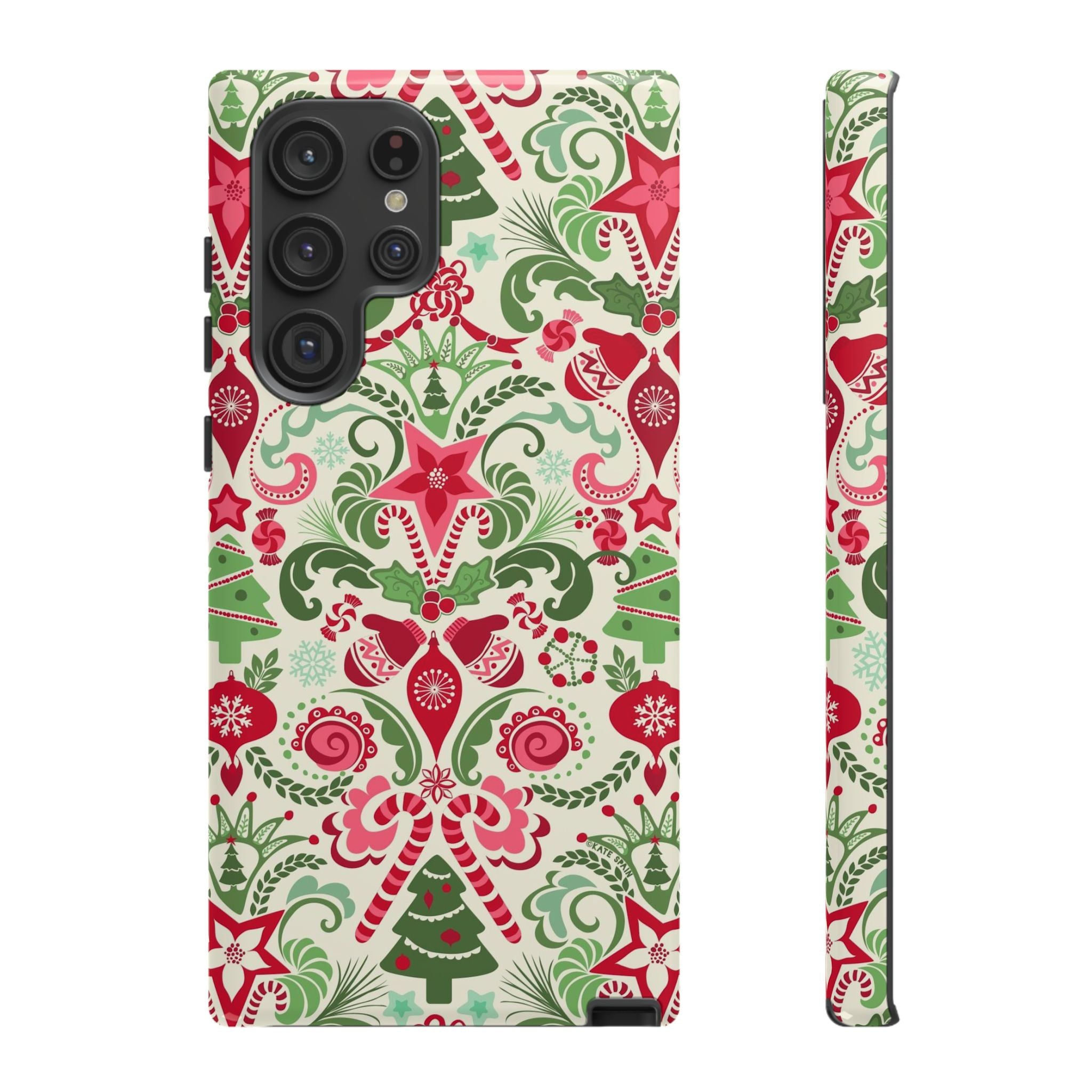 Luxury Wonderland Samsung Galaxy S22 Ultra Case – Glossy | cream, red, green ornate damask Christmas floral print