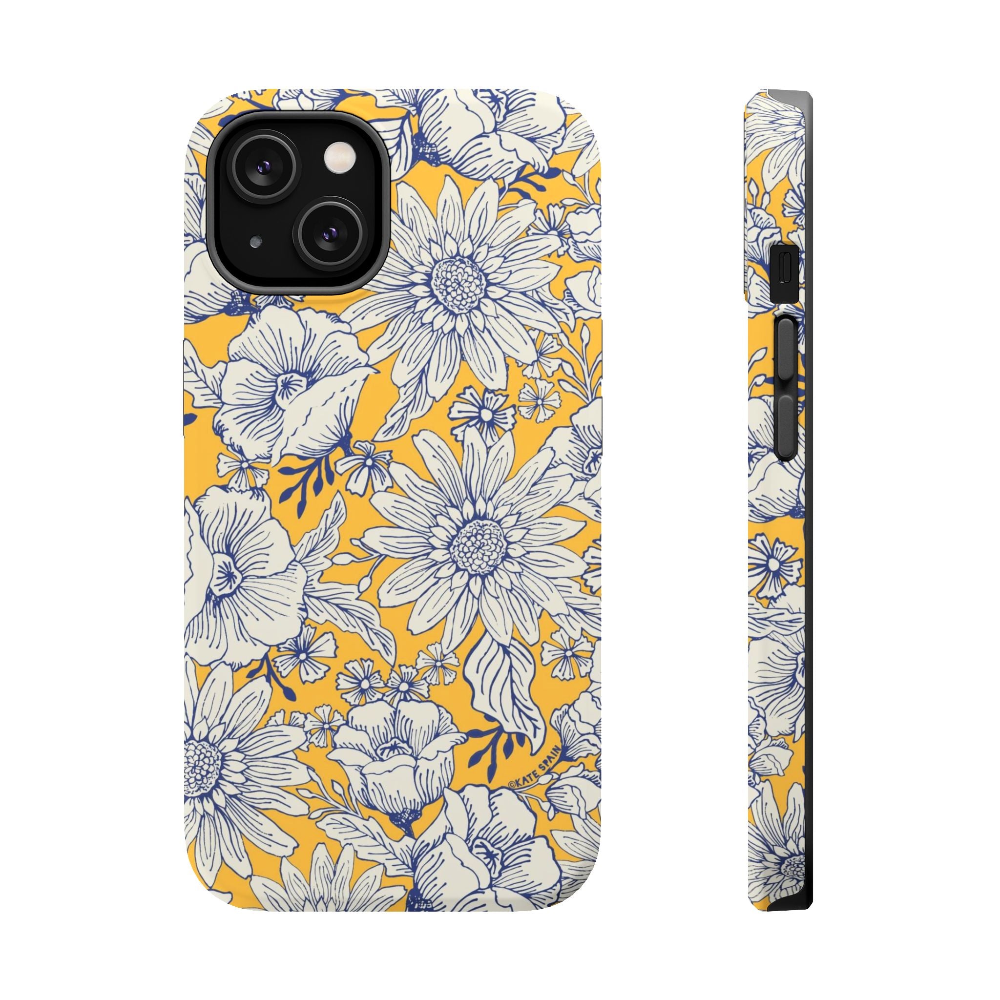 Jardin Luxury MagSafe iPhone 14 Case – Matte | yellow, cream, blue botanical floral print