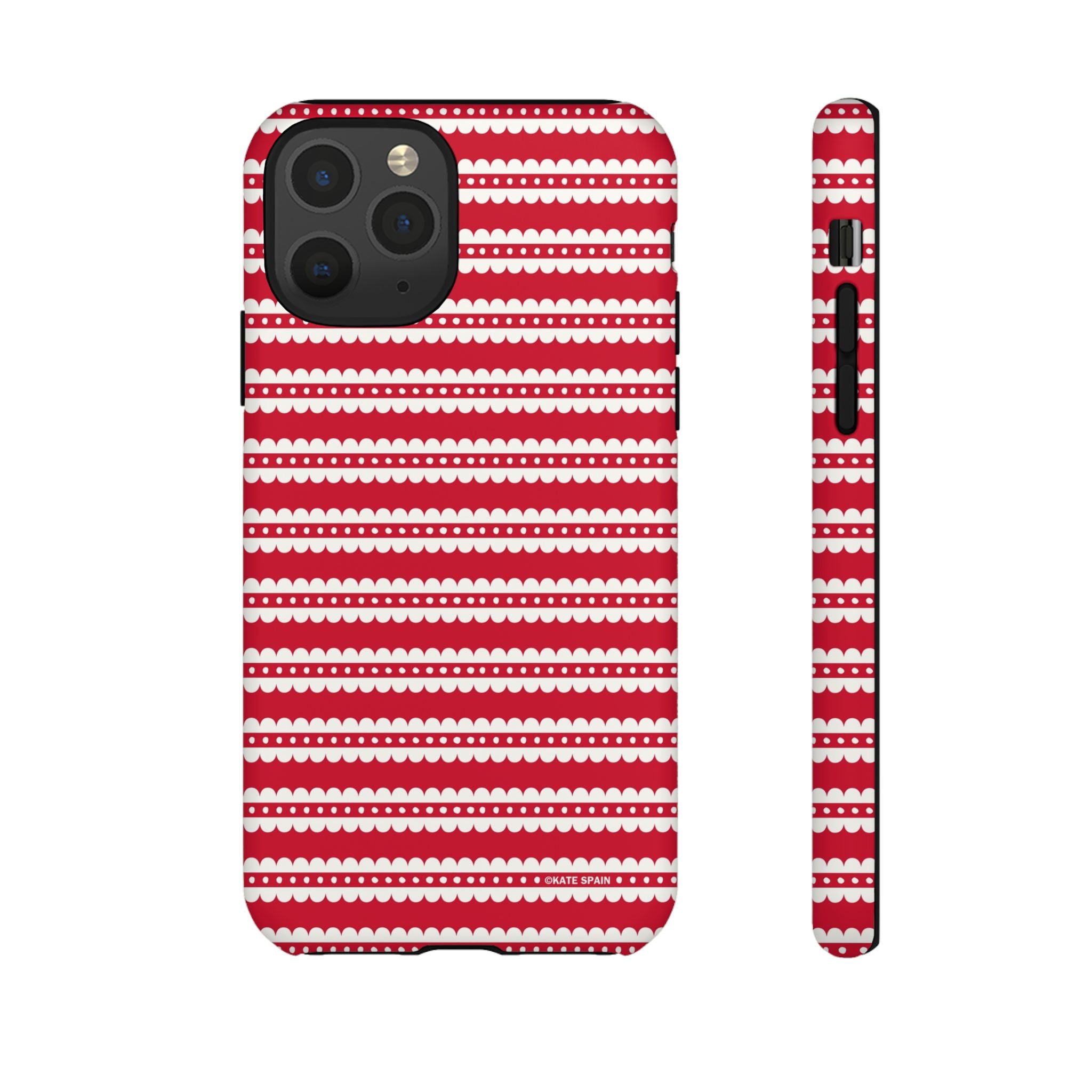 Candy Cane Stripe Tough iPhone 11 Pro Case – Matte | red, cream scalloped candy cane stripe print