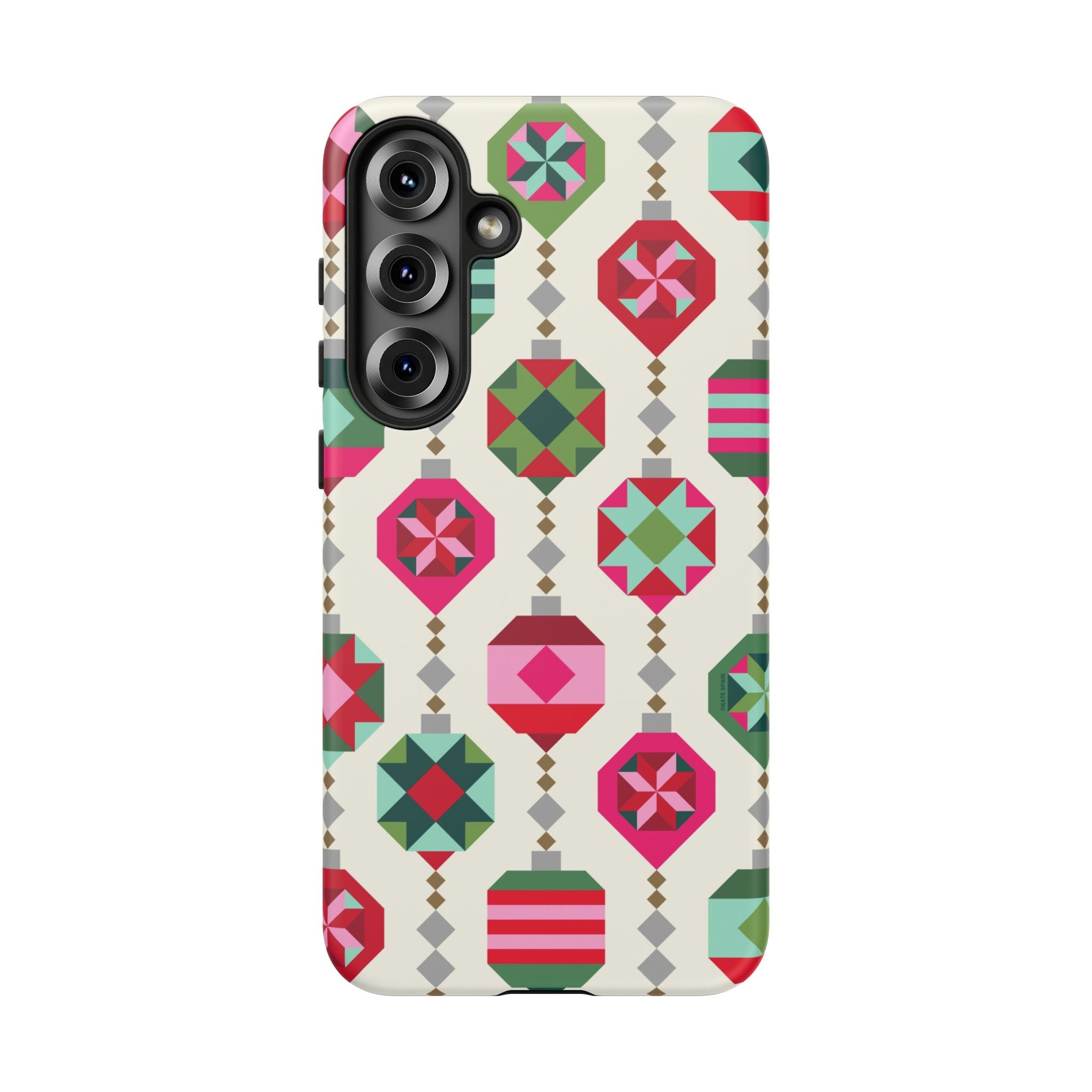 Felicity Ornaments Samsung Galaxy S25 Plus Case – Matte | cream, red, pink, green, mint geometric quilted ornament print