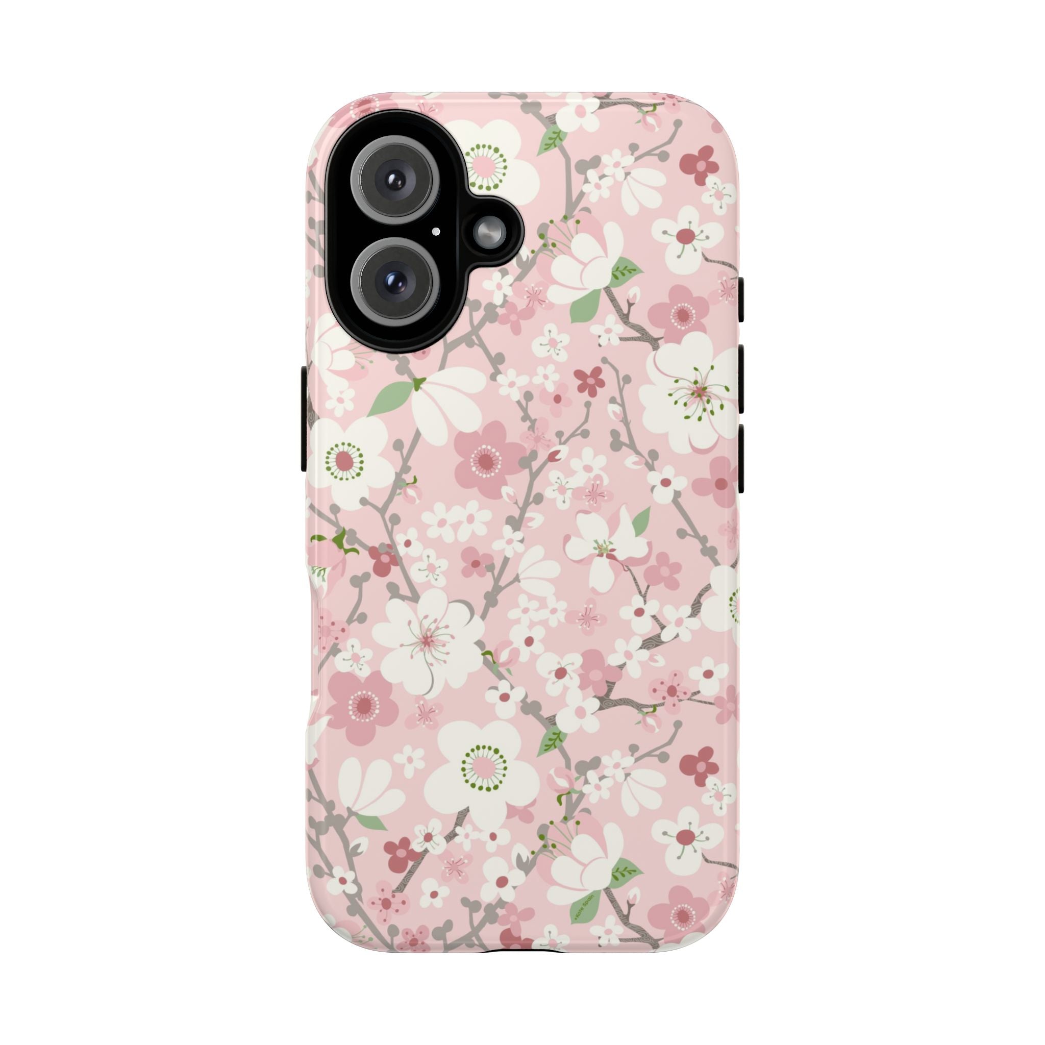 Luxury Pink Cherry Blossom Tough iPhone 16 Case – Glossy | light pink, white, cherry blossom floral print