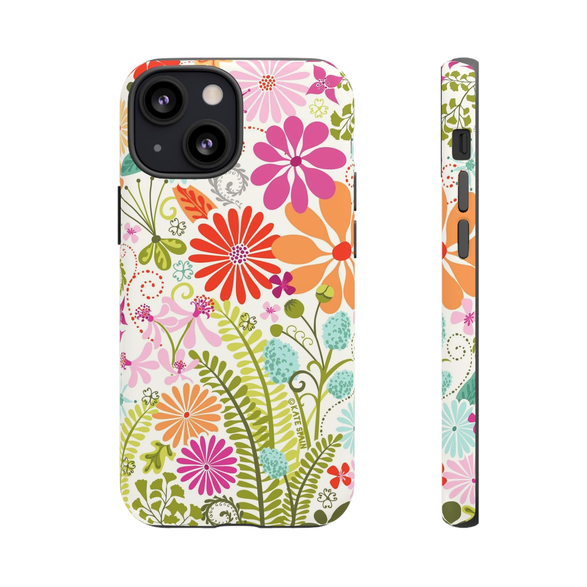 Luxury Terrain Tough iPhone 13 Mini Case – Matte | white, magenta, coral botanical woodland floral print