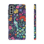 Luxury Peacock Sanctuary Samsung Galaxy S21 Plus Case – Matte | navy, teal, coral multicolor vibrant peacock feather botanical print