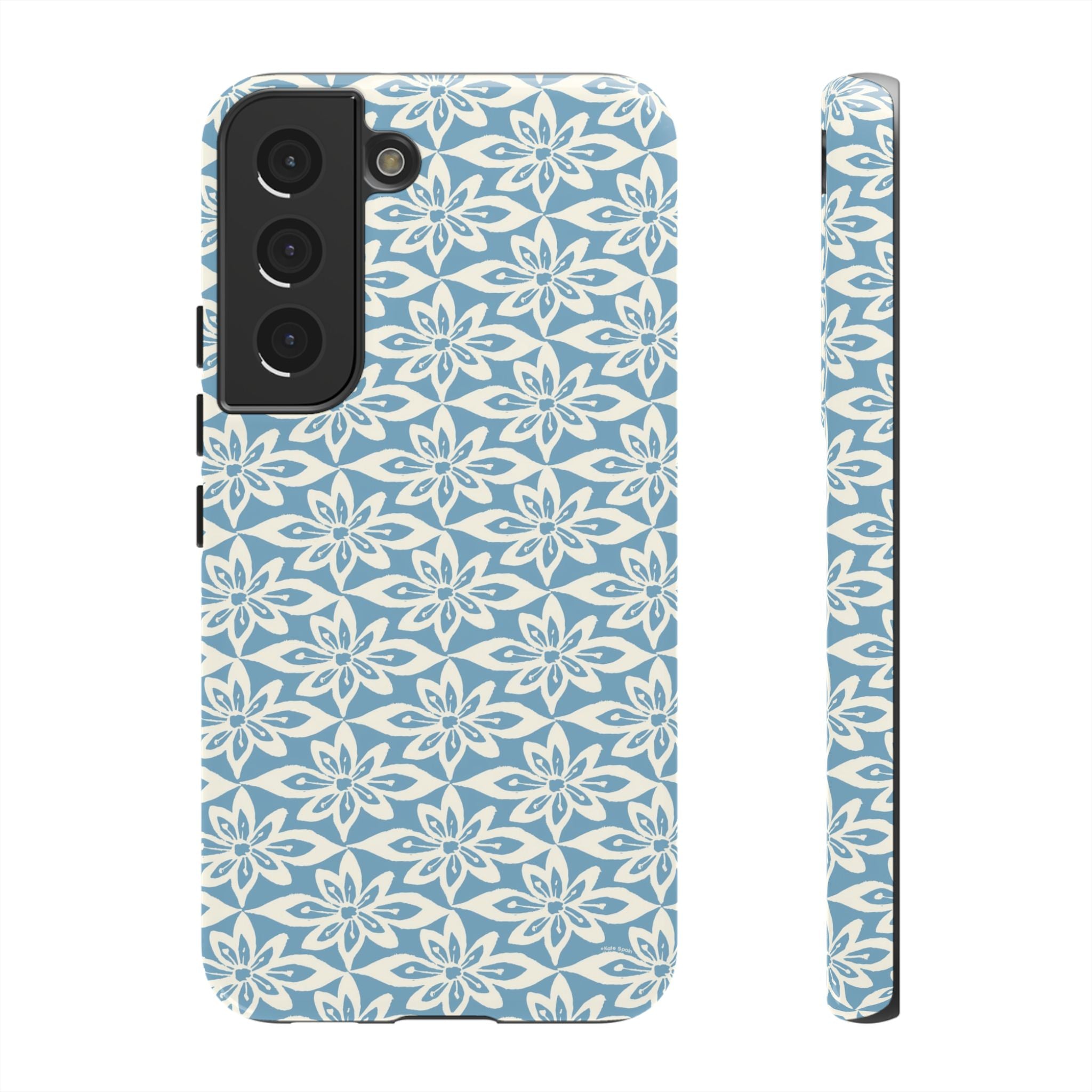 Lily Blue Samsung Galaxy S22 Glossy case — graphic white lily print on cerulean blue — botanical phone case by Kate Spain