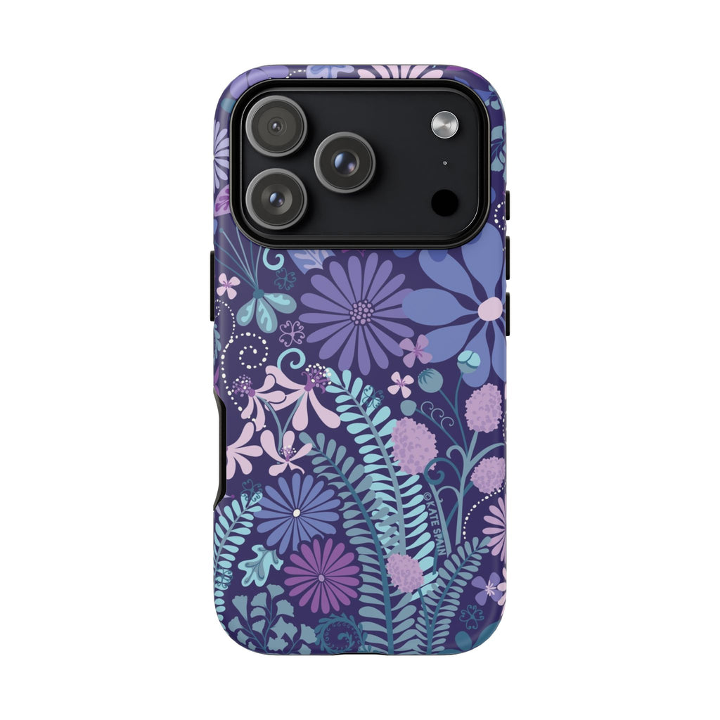Terrain Night Tough iPhone 17 Pro Max Case – matte | navy, purple, aqua botanical woodland floral print