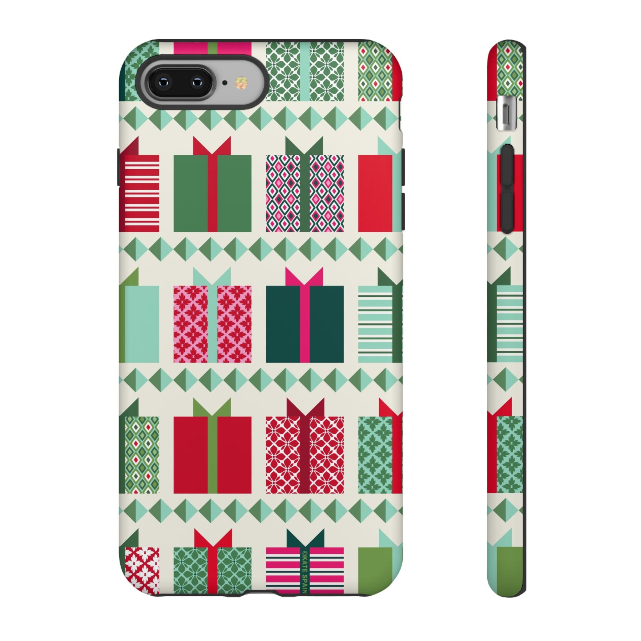 All Wrapped Up Tough iPhone 8 Plus Case – Matte | cream, red, pink, green, mint geometric gift wrap holiday print