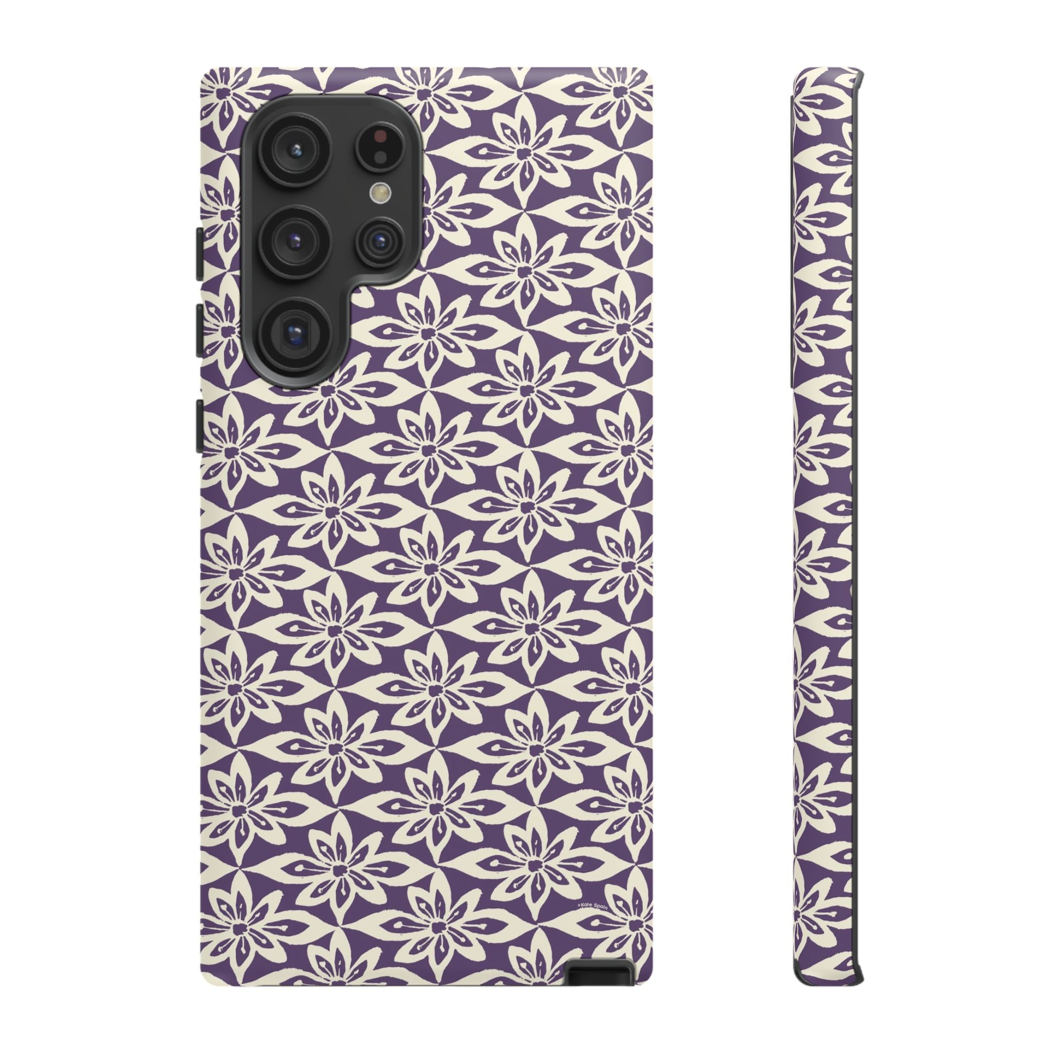Lily Plum Samsung Galaxy S22 Ultra Matte case — graphic white lily print on rich violet — botanical phone case by Kate Spain