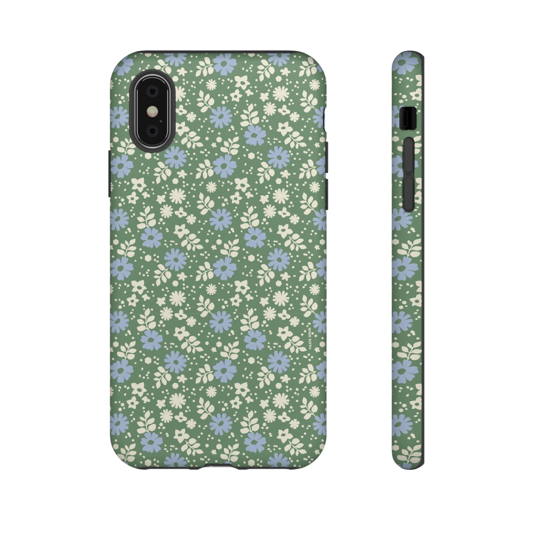 Petaline Tough iPhone X Case – Matte | green, blue, cream ditsy floral print