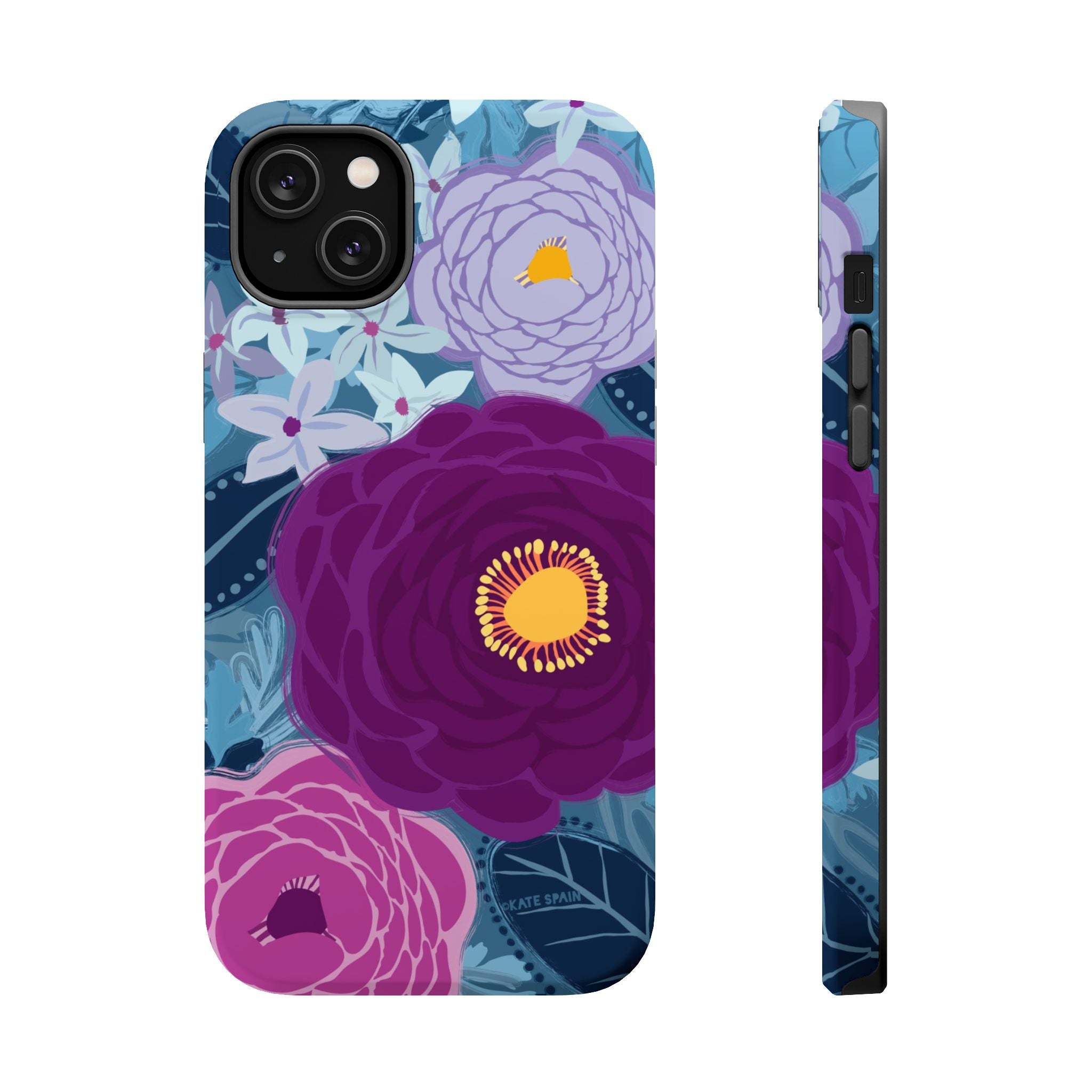 Bloomerie MagSafe iPhone 14 Plus Case – Matte | navy, purple, magenta botanical peony floral print