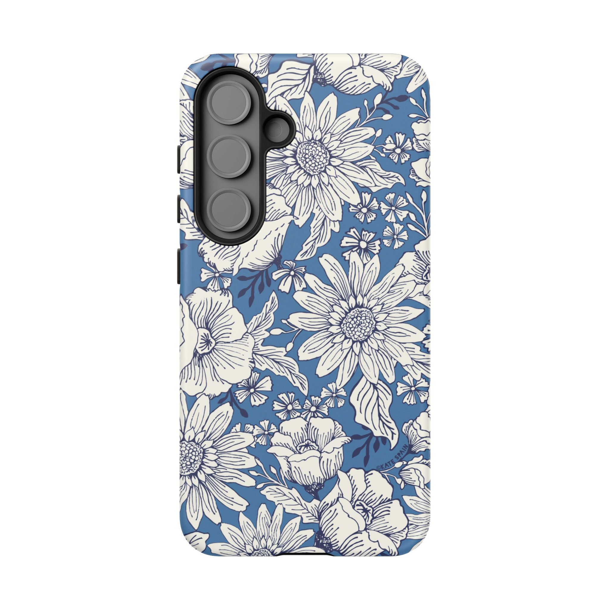 Luxury Jardin Samsung Galaxy S25 Case – Matte | steel blue, white botanical daisy floral print