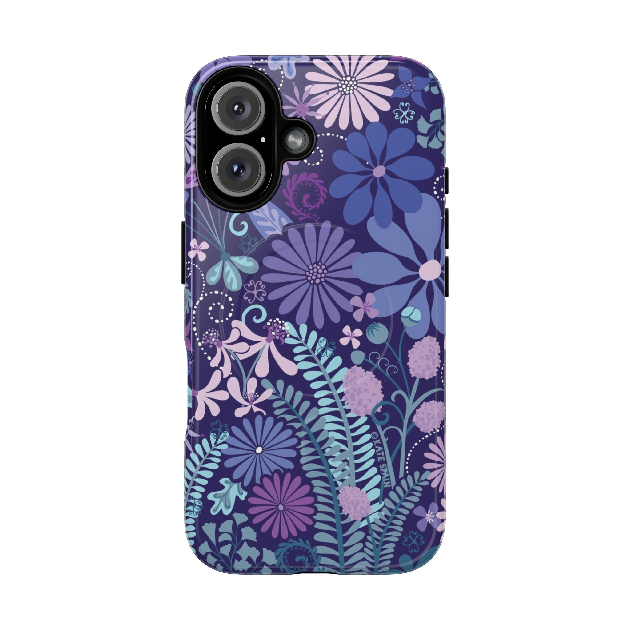 Terrain Night MagSafe iPhone 16 Case – Glossy | navy, purple, aqua botanical woodland floral print