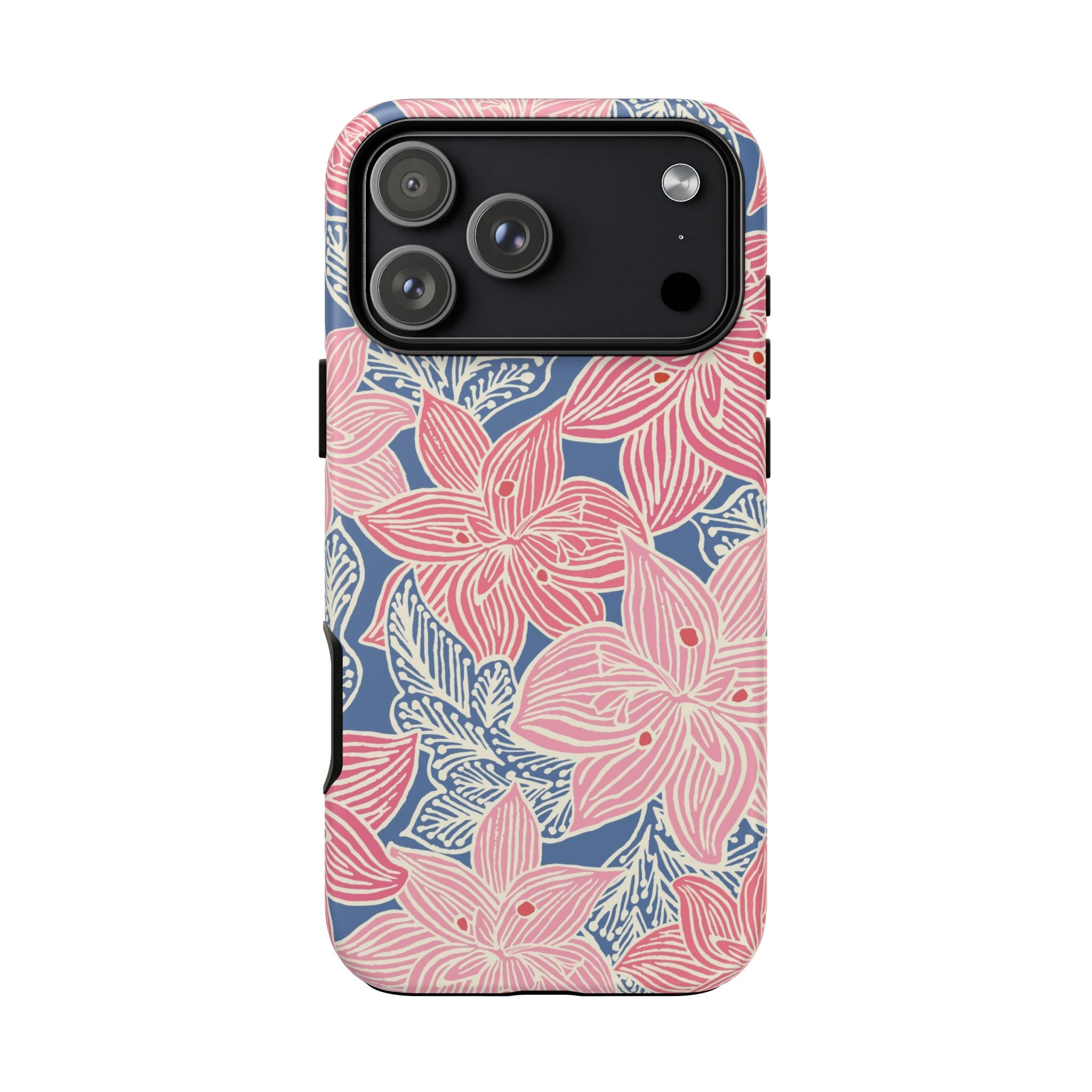 Hibiscus Lagoon Tough iPhone 17 Pro Max Case – Matte | coral, blush, cream, dusty blue hibiscus botanical print