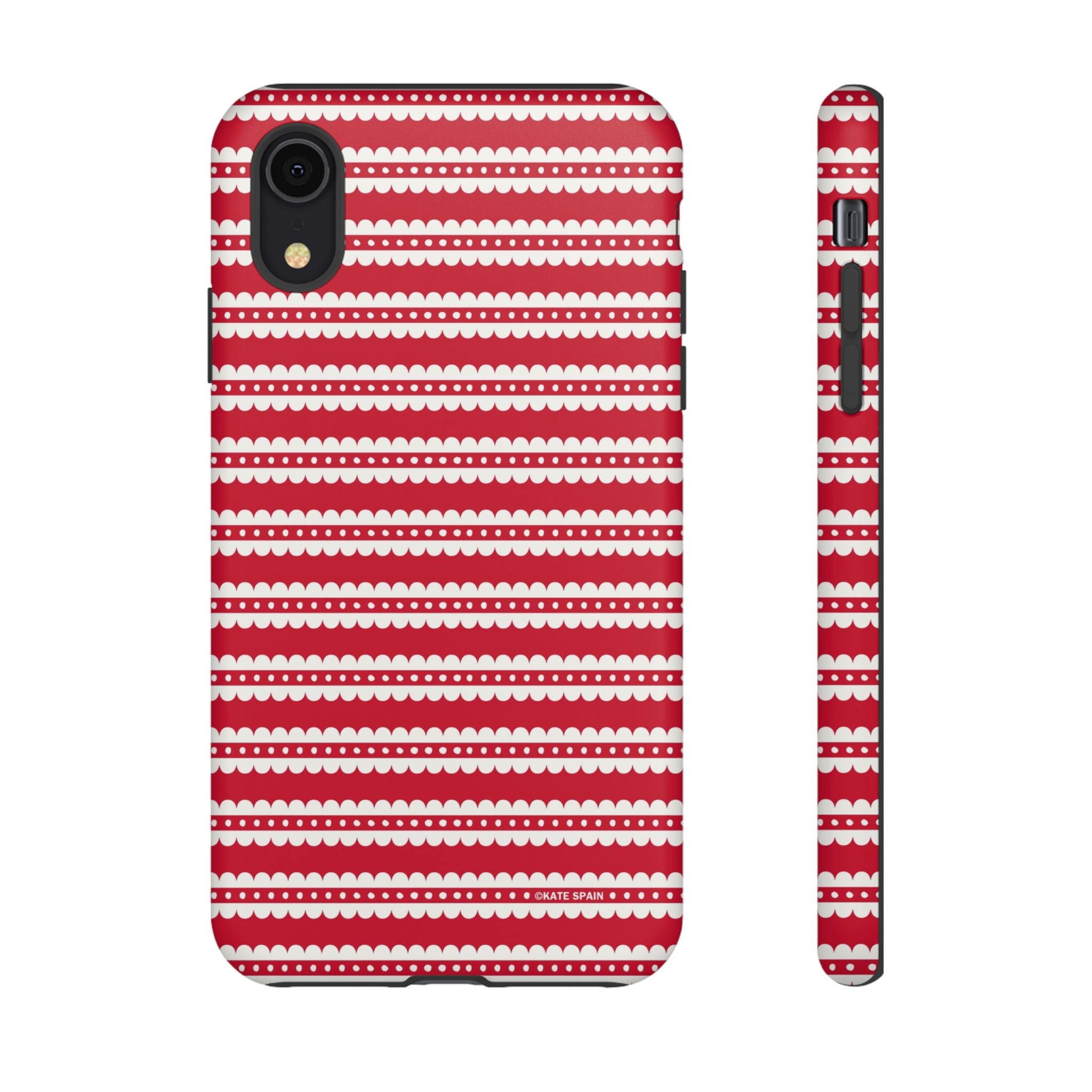 Candy Cane Stripe Tough iPhone XR Case – Matte | red, cream scalloped candy cane stripe print